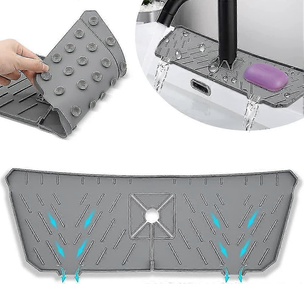 Faucet Sink Splash Guard Silicone Mat With Suction Cup (grey) HG