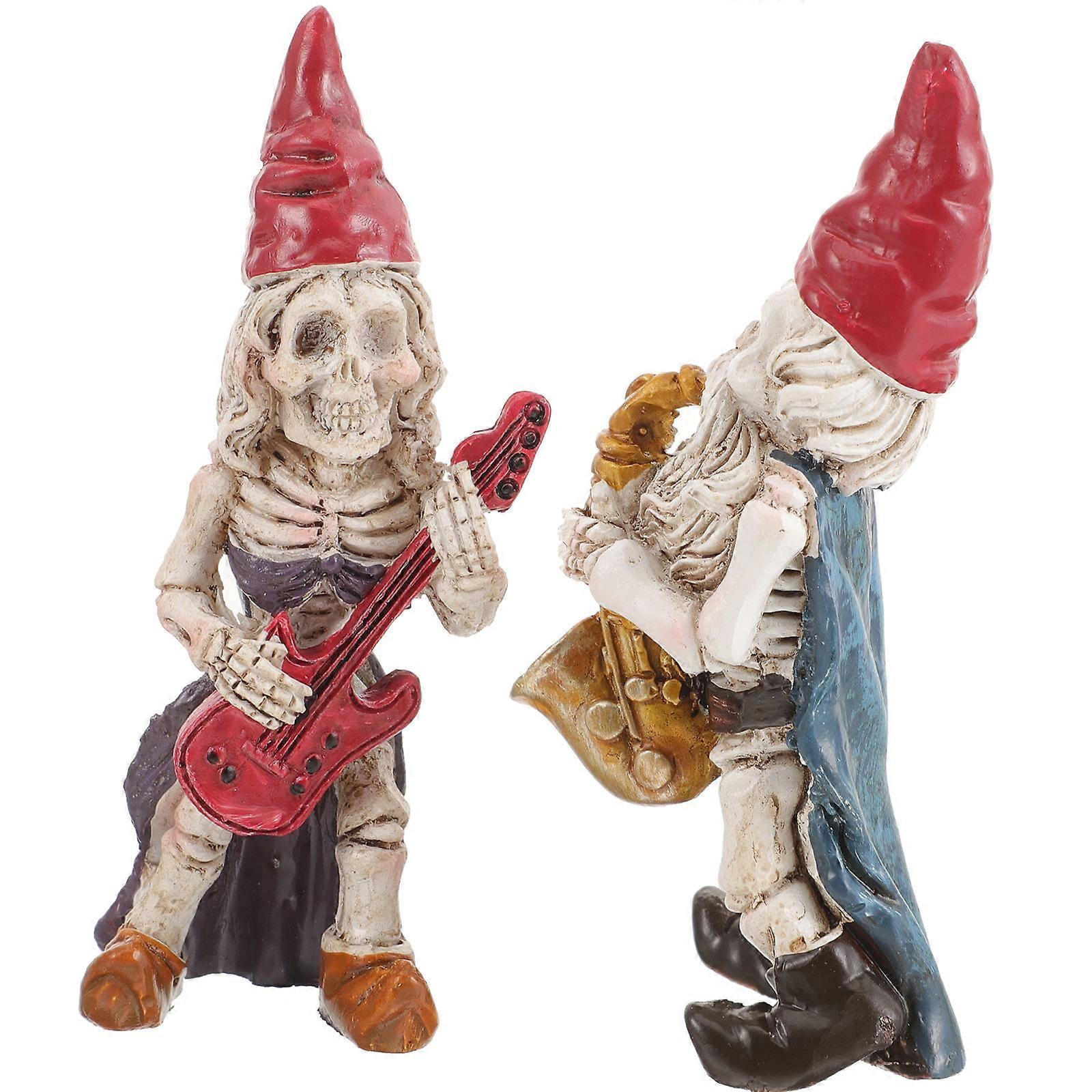 Gnome Skeleton Statue for Garden Decoration Made of Resin Assorted Color Fits Various Scenes 2 Pieces