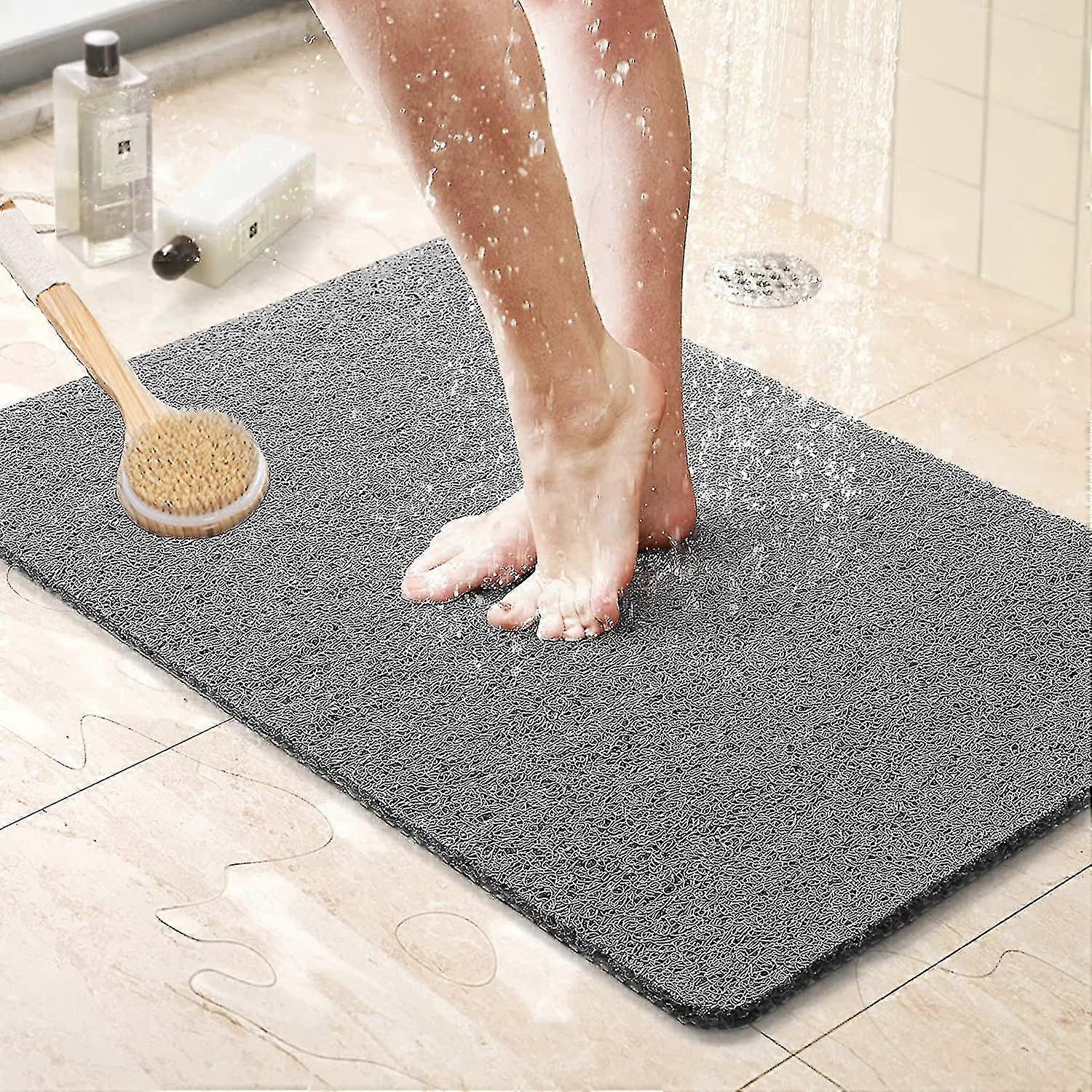 Optimized Non-Slip Loofah Shower Mat with Drain for Safe Bathing - Anti-Mould Inside Mats