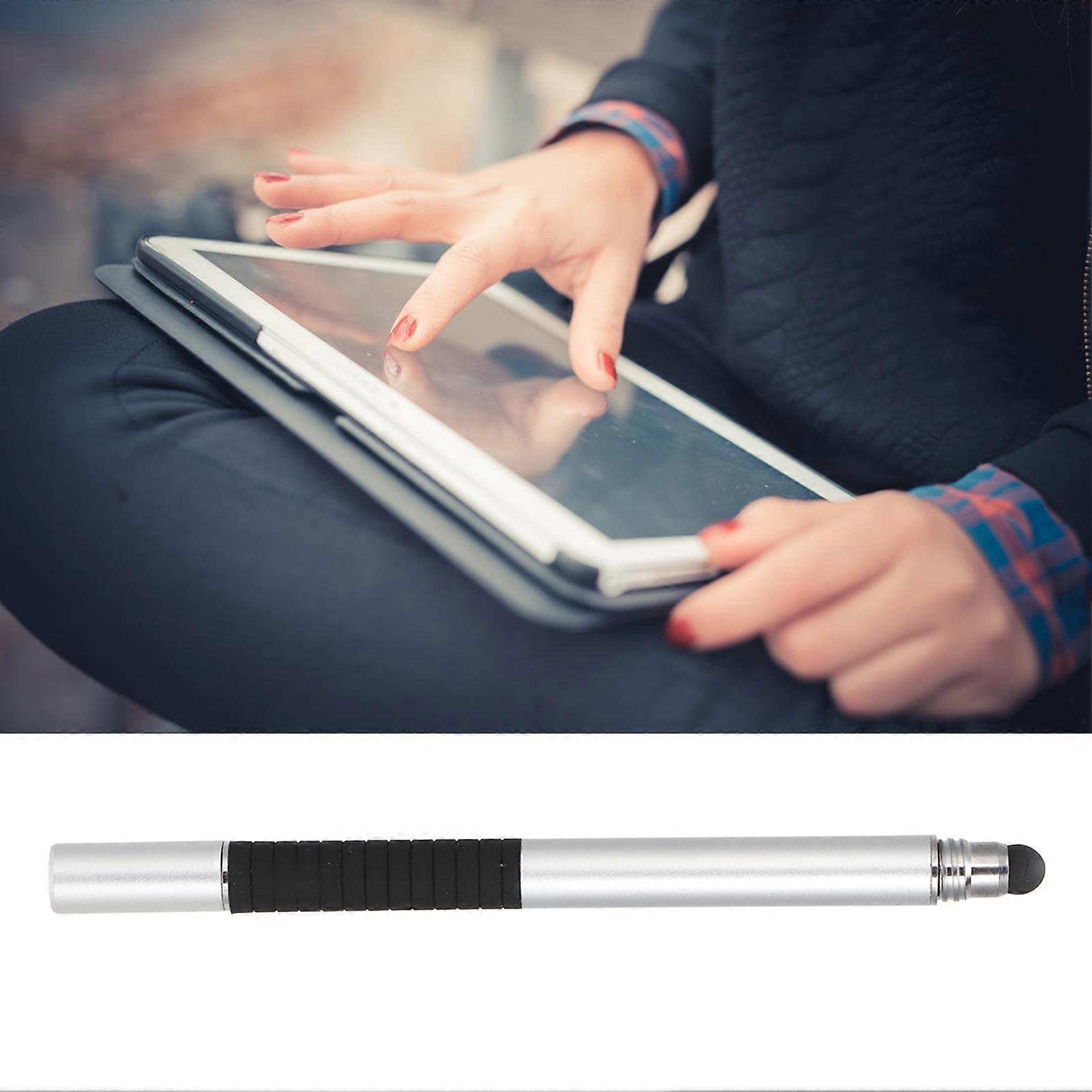 Stylus Pen Silver High Sensitivity Disc & Rubber Nibs Capacitive