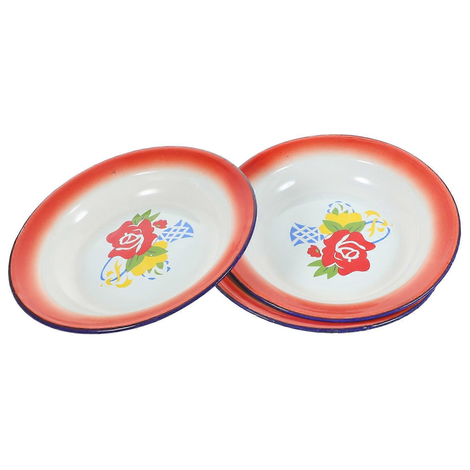 Vintage Enamel Plates 20cm Set Of 3, Floral Design, Retro Round Serving Dishes For Home Use, BBQ And Hot Pot