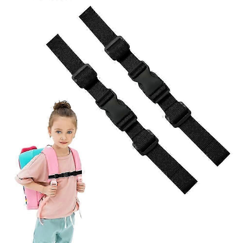 Pack of 2 Nylon Backpack Chest Strap, Adjustable Backpack Strap with Quick Release Non-Slip Belt for Jogging Hiking, Black