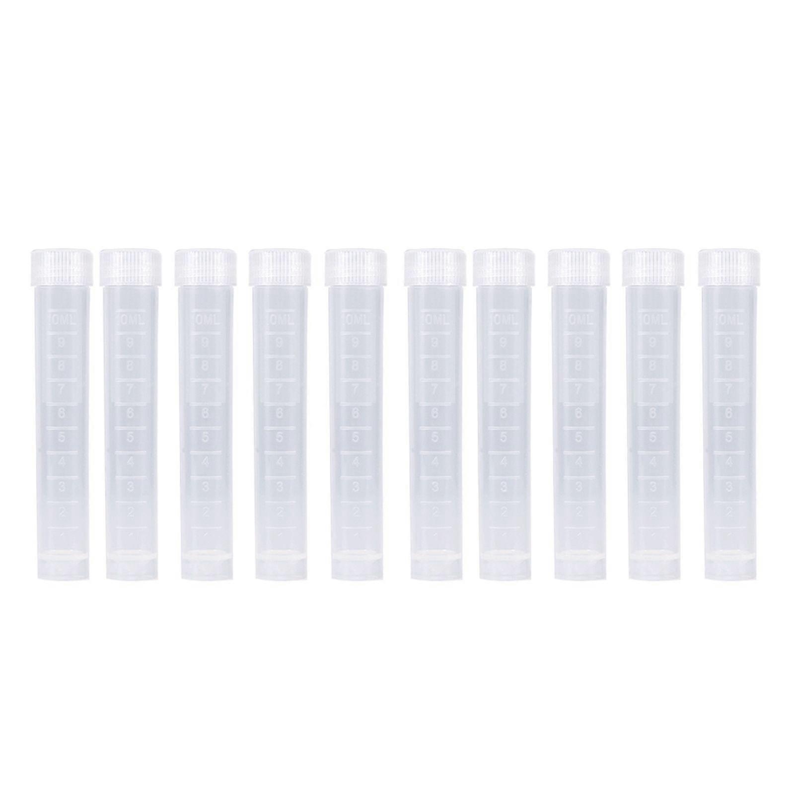 10pcs 10ml Plastic Frozen Test Tubes Vial Screw Seal White Cap Pack Container