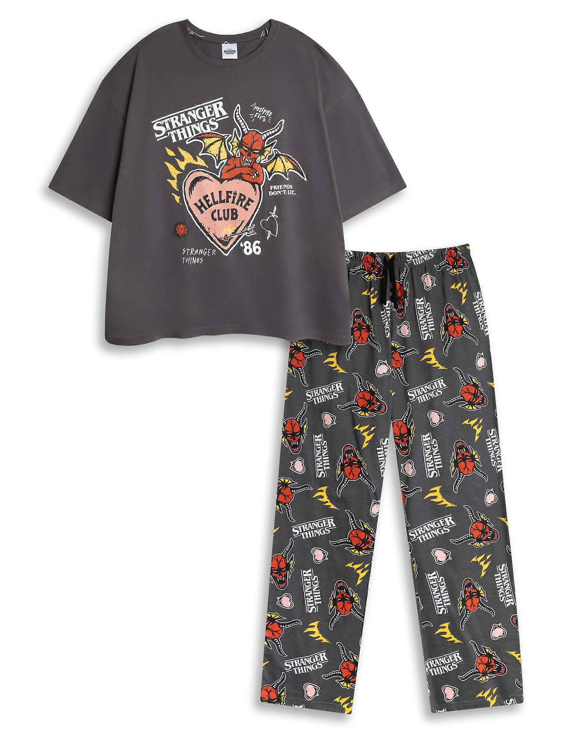 Stranger Things Womens Short Sleeve Long Leg Pyjama Set Grey Logo