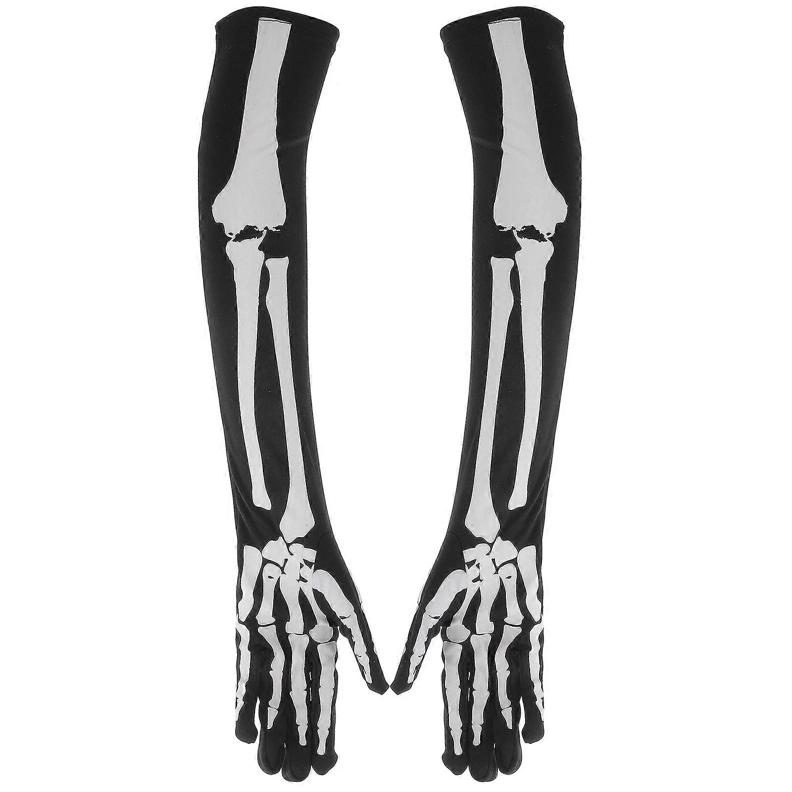 Skeleton Gloves for Cosplay Full Finger for Halloween Use 1Pair Multicolor