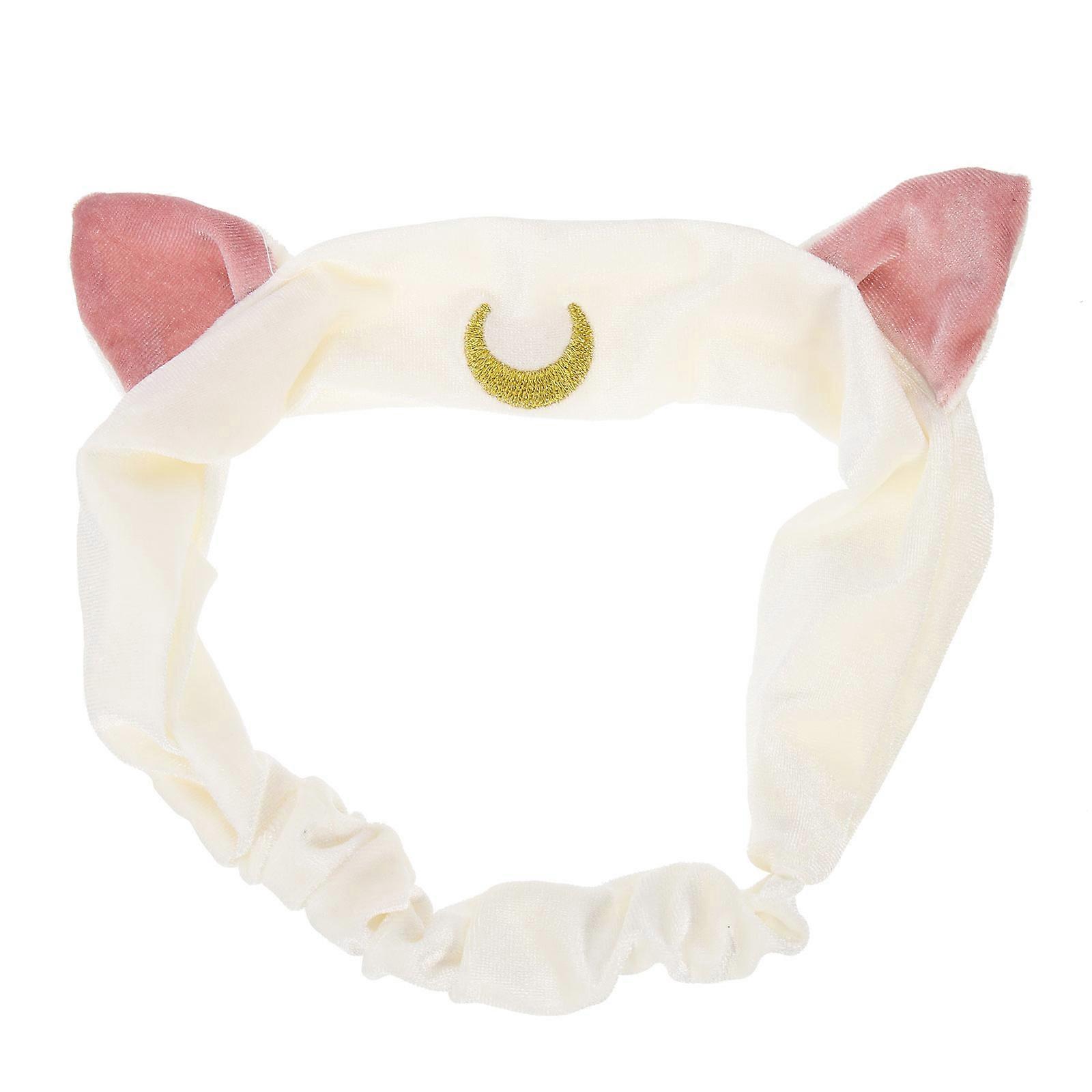 Face Cleaning Headband Cat Ear Shape for Washing Face White Plush Material with Water Absorbing Function 1Set