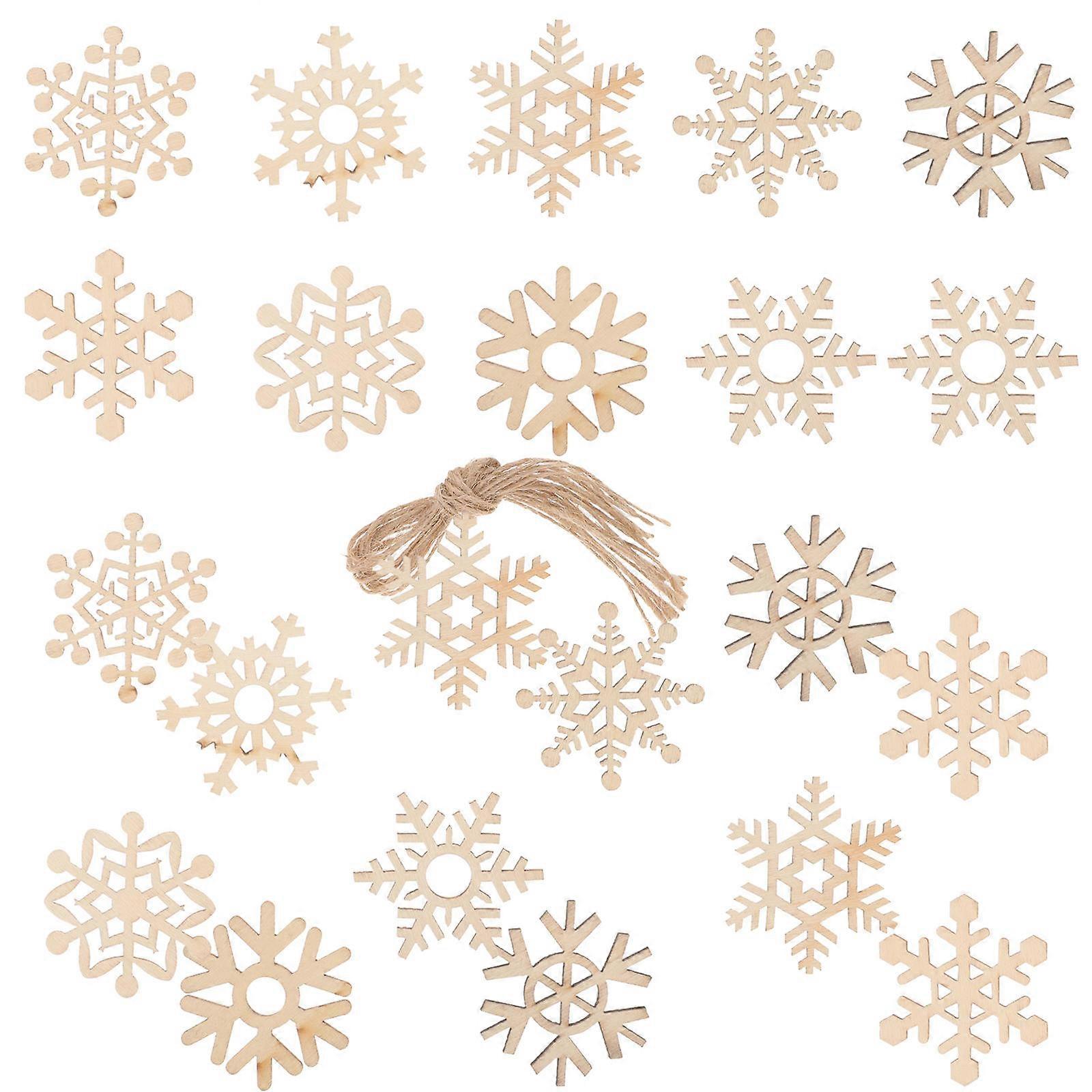 Khaki Wooden Snowflake Ornament for Xmas Party Layout Props 1Set