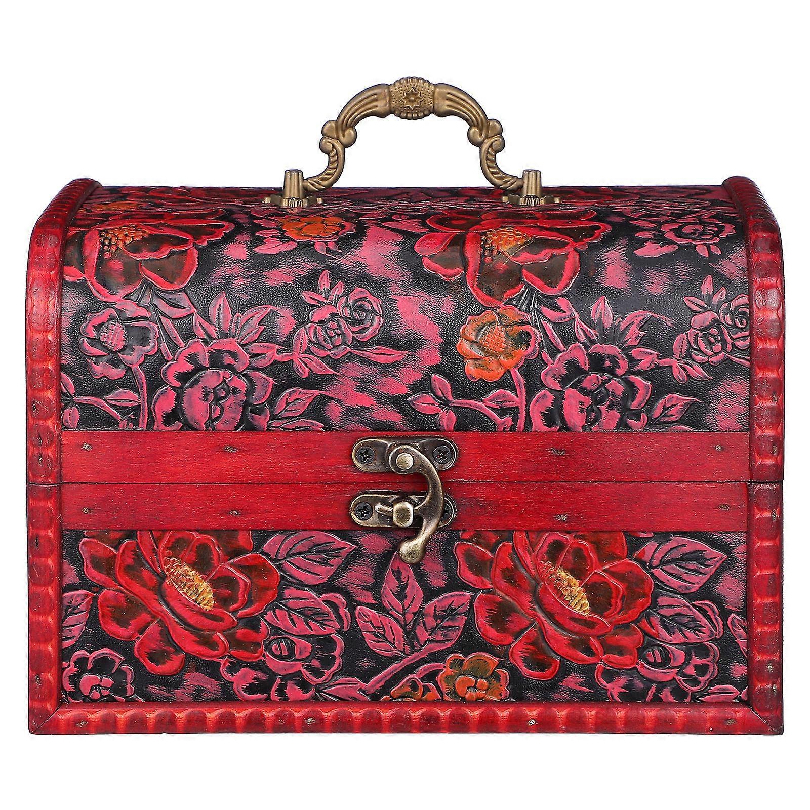 Flower Pattern Jewelry Storage Box 3Pcs Crafted From Wood Retro Design For Storing Earrings Necklaces And Bracelets