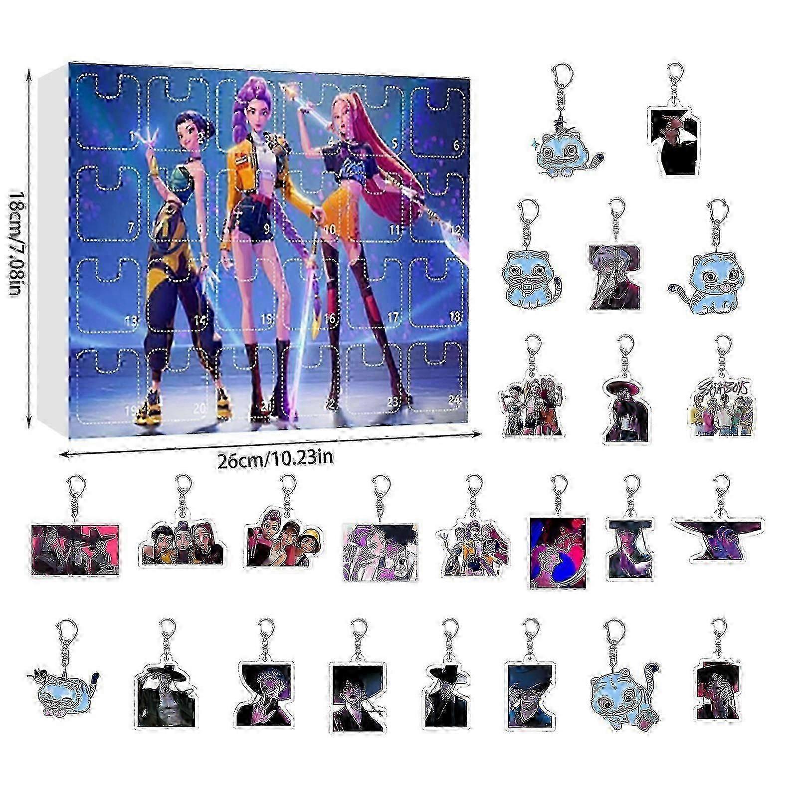 Conjunto de Calendário do Advento em Acrílico para Caçadores de Demônios K-pop 24 Dias Caixa de Presente Surpresa para Fãs Crianças