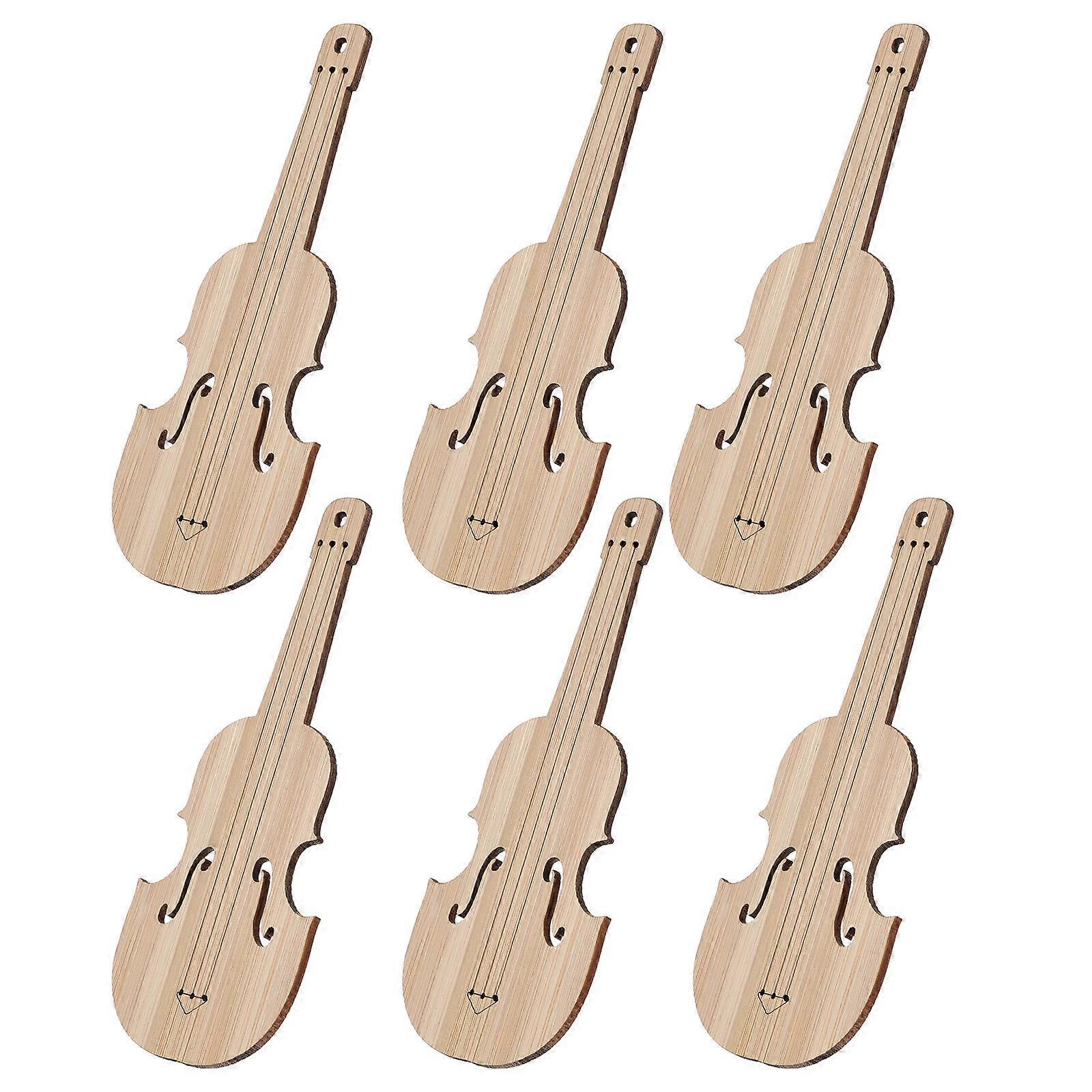 DIY Bamboo Bookmark Violin Design for 18Pcs Khaki Blank Bamboo Tags