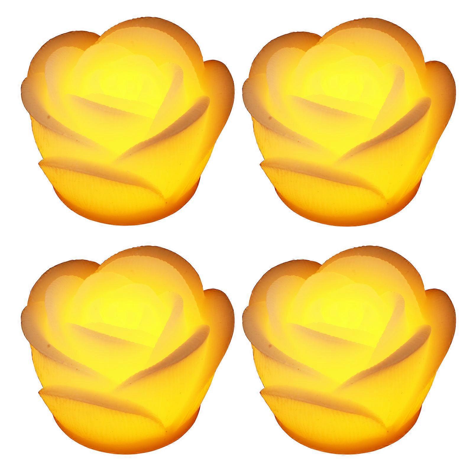 LED Rose Candle Lights for Decor 4Pcs White Romantic Tea Lights