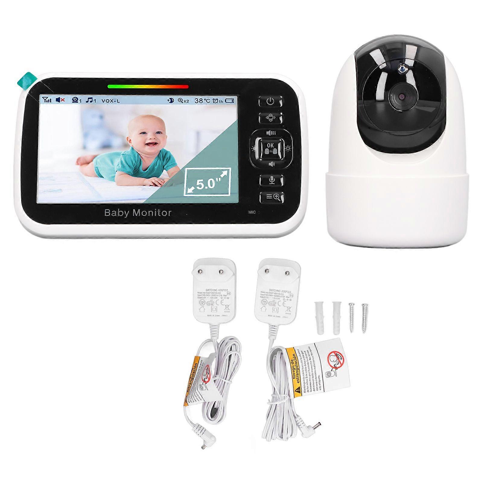 Baby Monitor Camera Two Way Talk Wireless 5 Inch LCD Display Room Temperature Display Security Monitor 100240V EU Plug