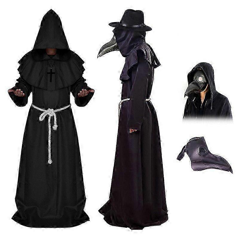 גלימה עם קפוצ'ון מימי הביניים מגפת דוקטור קוספליי כומר אימה קוסם אימה קוסם גלימה קייפ עם מסכת סטימפאנק תחפושת ליל כל הקדושים