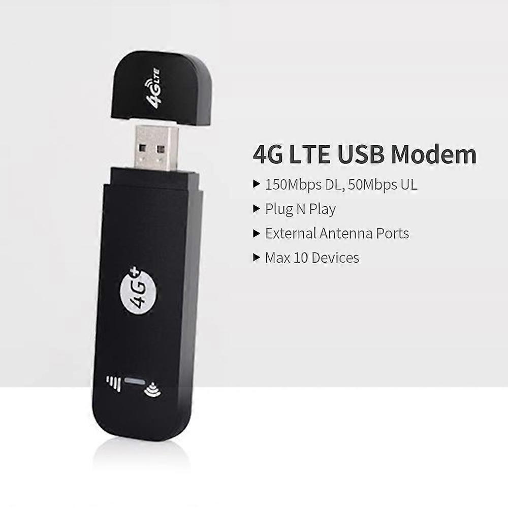 4G LTE USB Modem Mobile WiFi Hotspot with SIM Card Slot 150Mbps DL 50Mbps UL Max 10 Devices External Antenna Ports White, EU Version