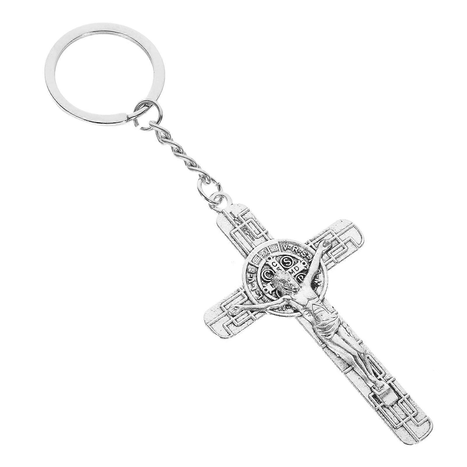 Silver Cross Keychain for Hanging Keys 5Pcs Zinc Alloy Purse Keychain