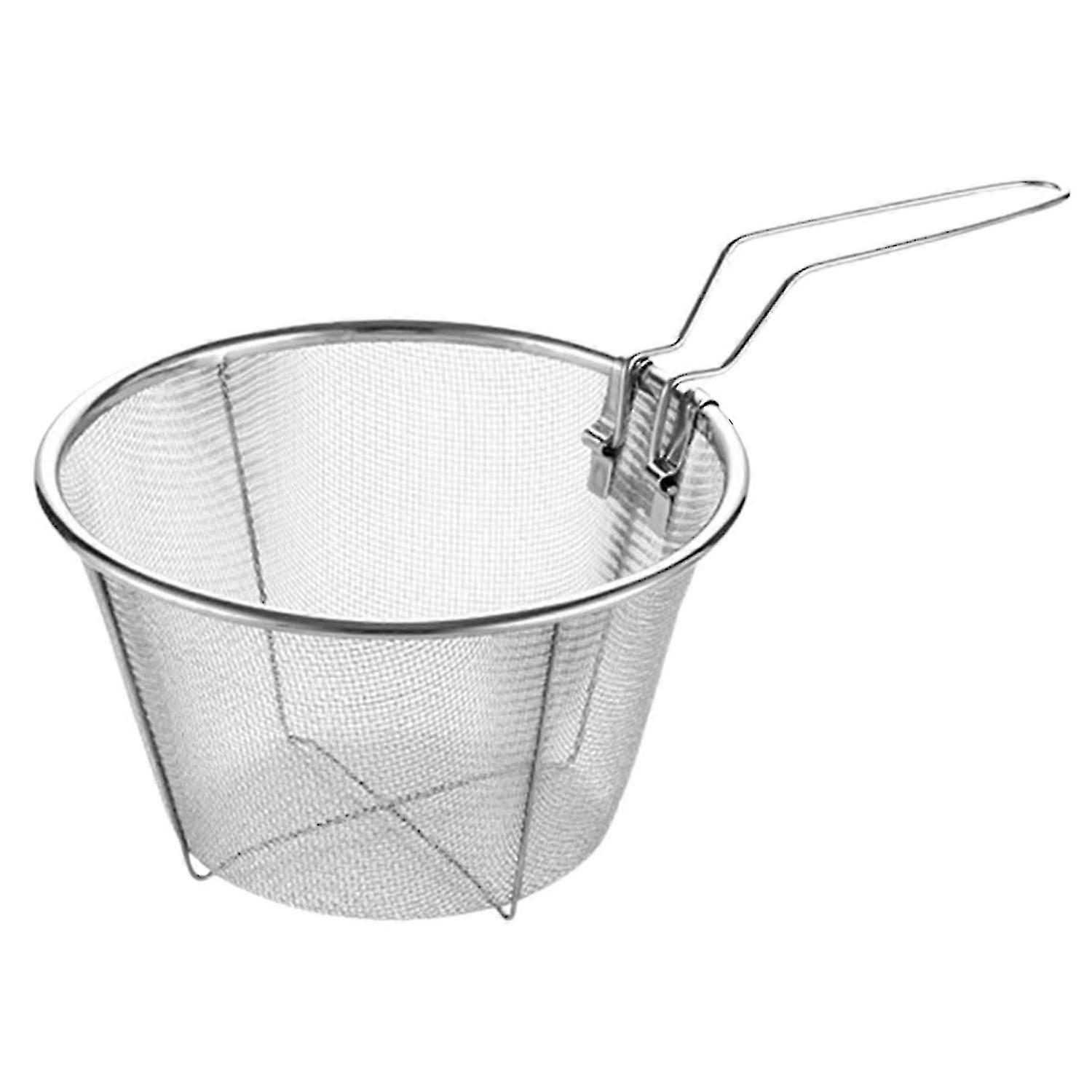 Stainless Steel Frying Basket with Foldable Handle, Fine Mesh & Non-Stick Bottom - Heat Resistant, 2 Sizes