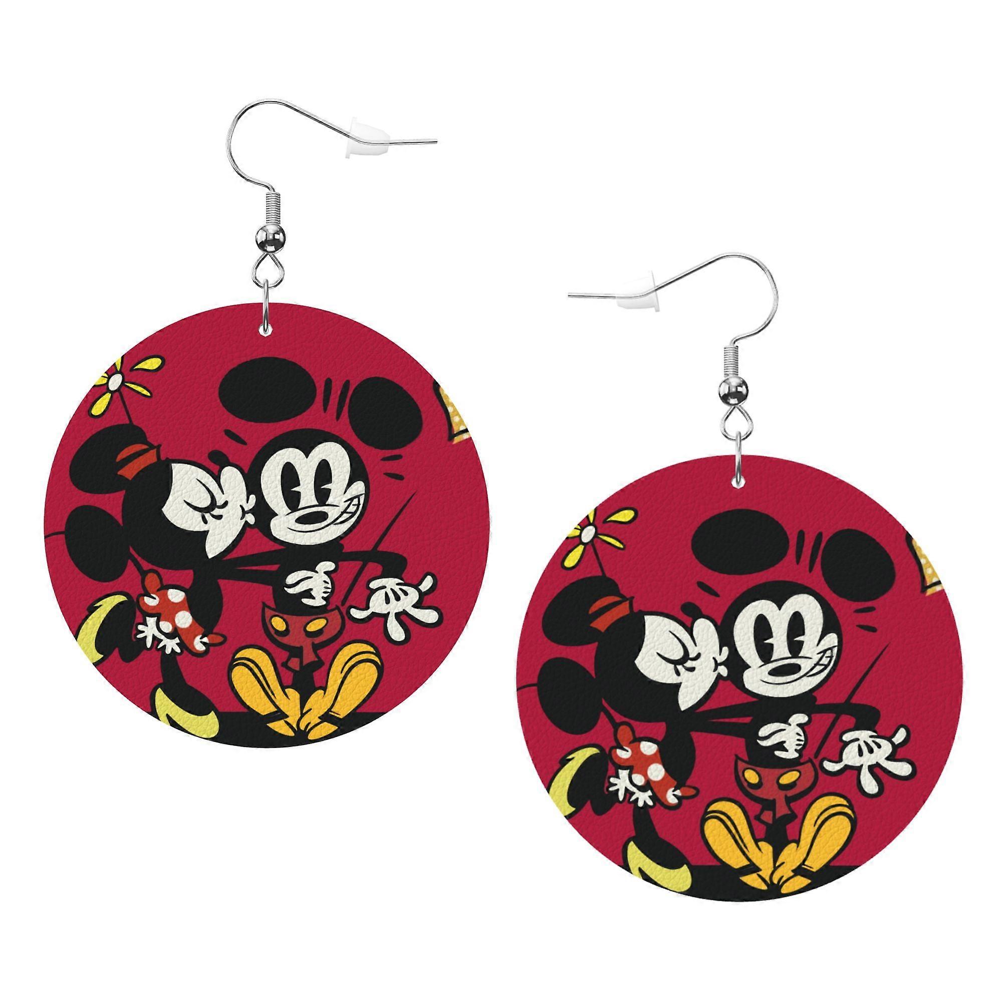 Cartoon Mickey Mouse Leather Earrings Christmas Decorative Design Faux Leather Earring Lightweight Dangle Drop Earrings for Women