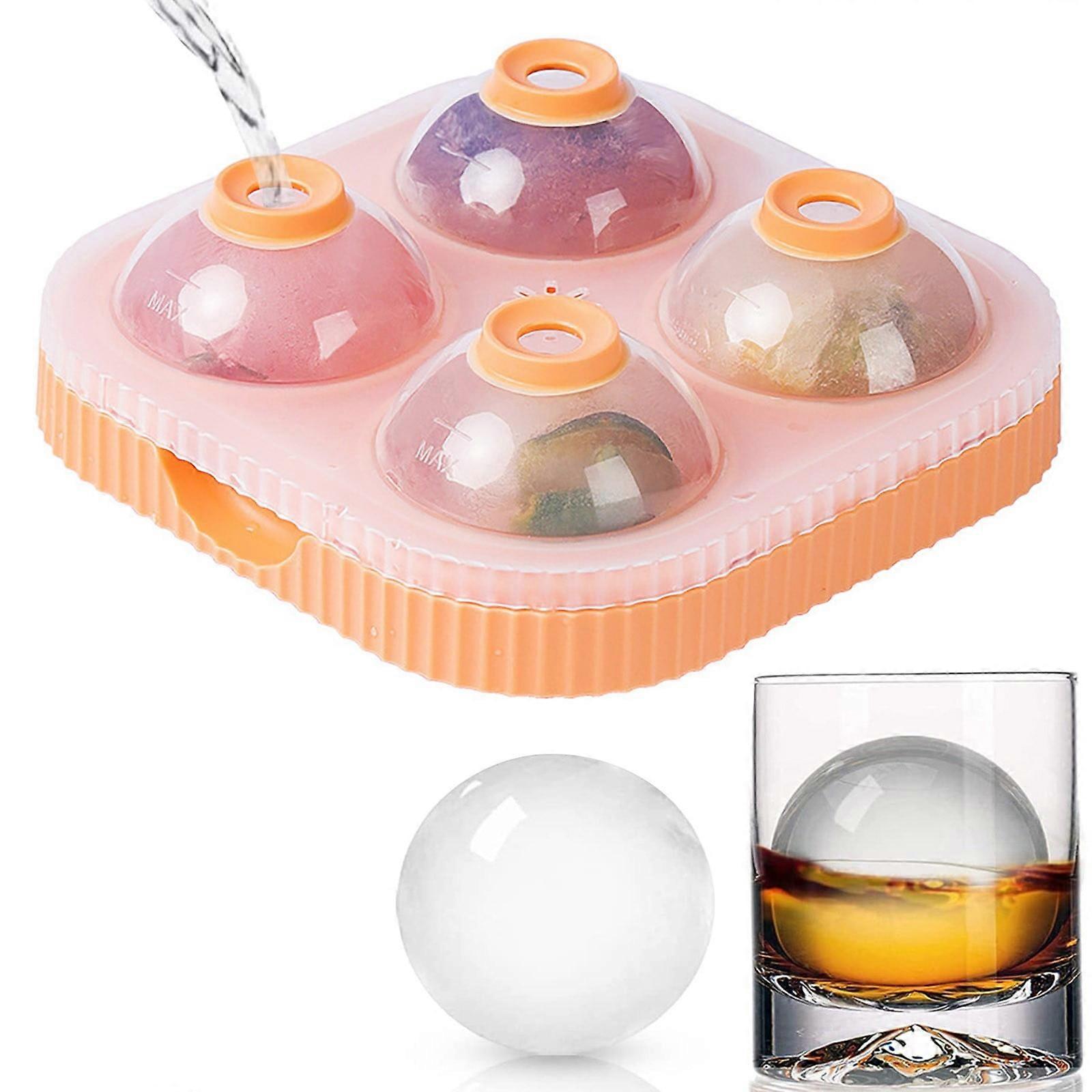 Round Sphere Ice Cube Tray Silicone with Lid, Compatible with Ice Makers, 2.56" Large Ice for Cocktails, Easy Fill & Release, 4-Pack