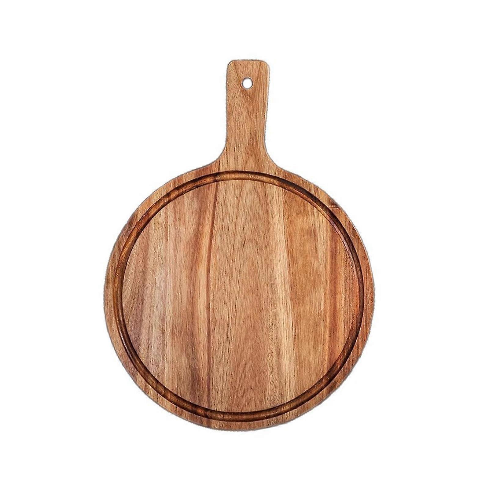 Pizza Serving Platter Smooth Wooden Handle Round Chopping Board Cutting Board For Oven To Dining Table Multicolor
