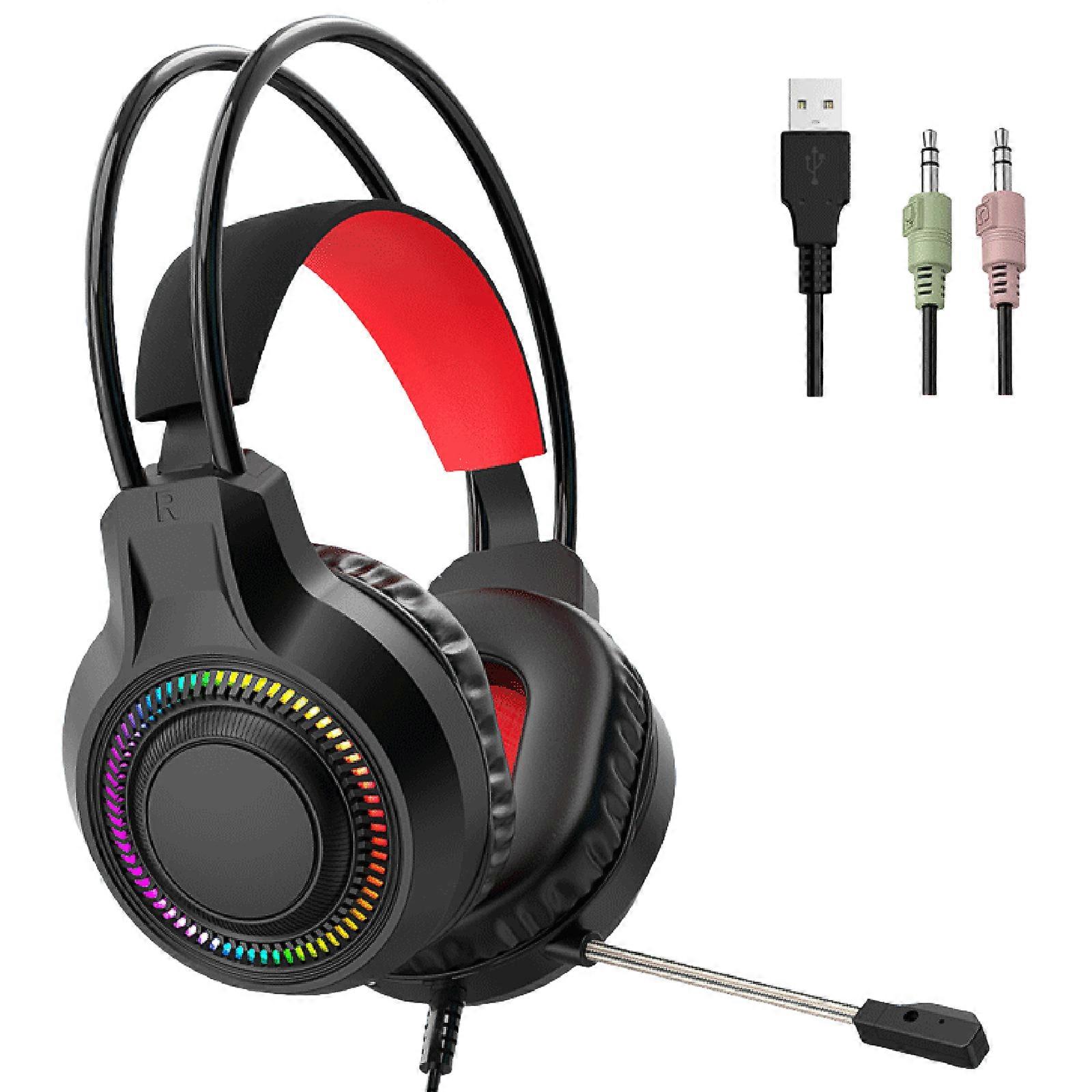 Over Ear Computer Headsets With Dynamic RGBs Lighting Noise Canceling Mics 40mm Composite Driver Full Enclosed Acoustics Comfort Headband For Gaming