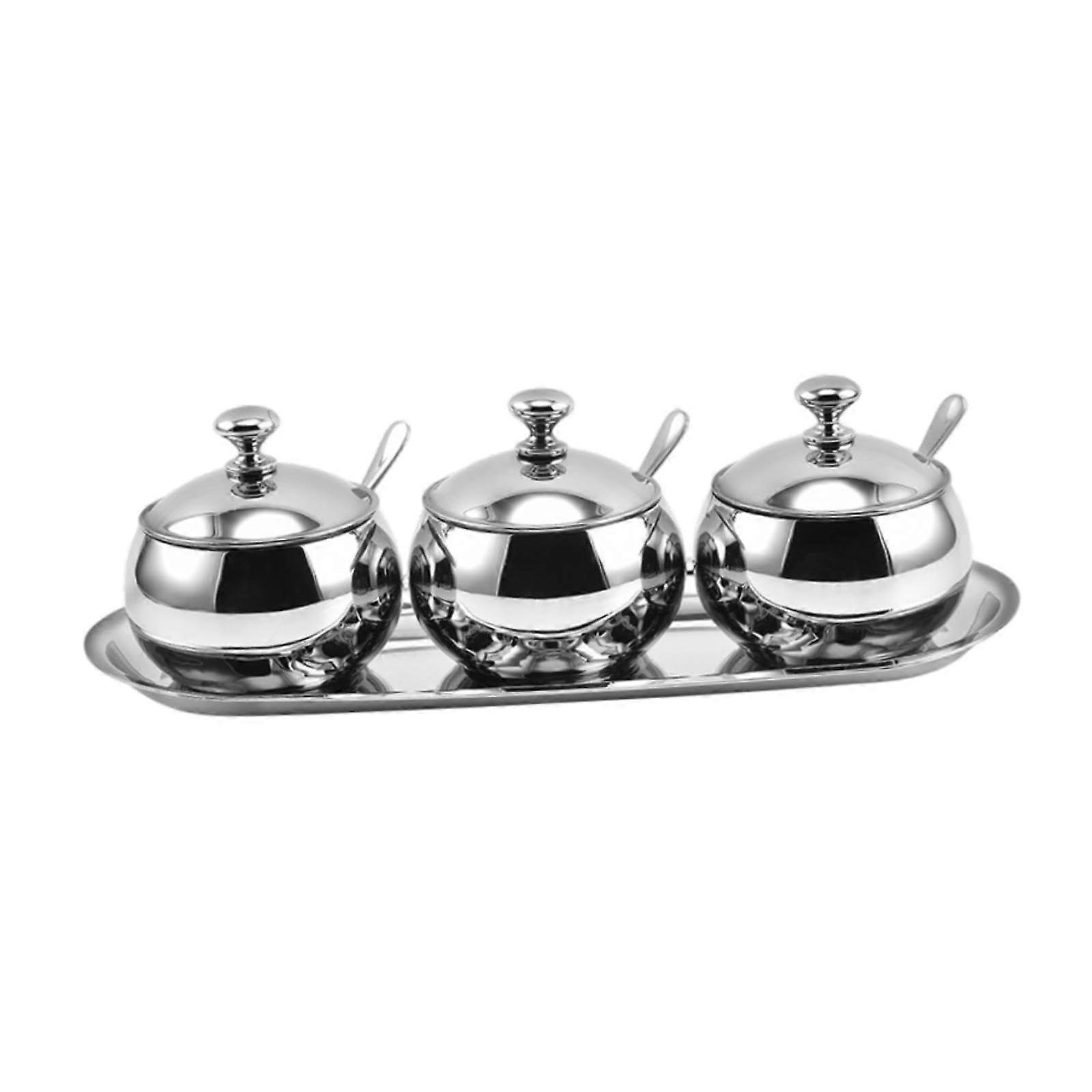 Divided Condiment Seasoning Jar With Lids And Spoon Appetizer Plate Serving Dishes For Cafe Bar Living Room Style C