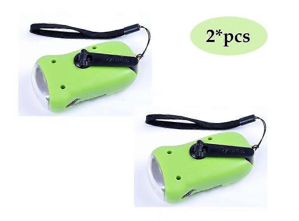Solar Charged Led Flashlight Hand Crank Multifunctional Hand Crank Power Generation Flashlight (green 2*pcs)