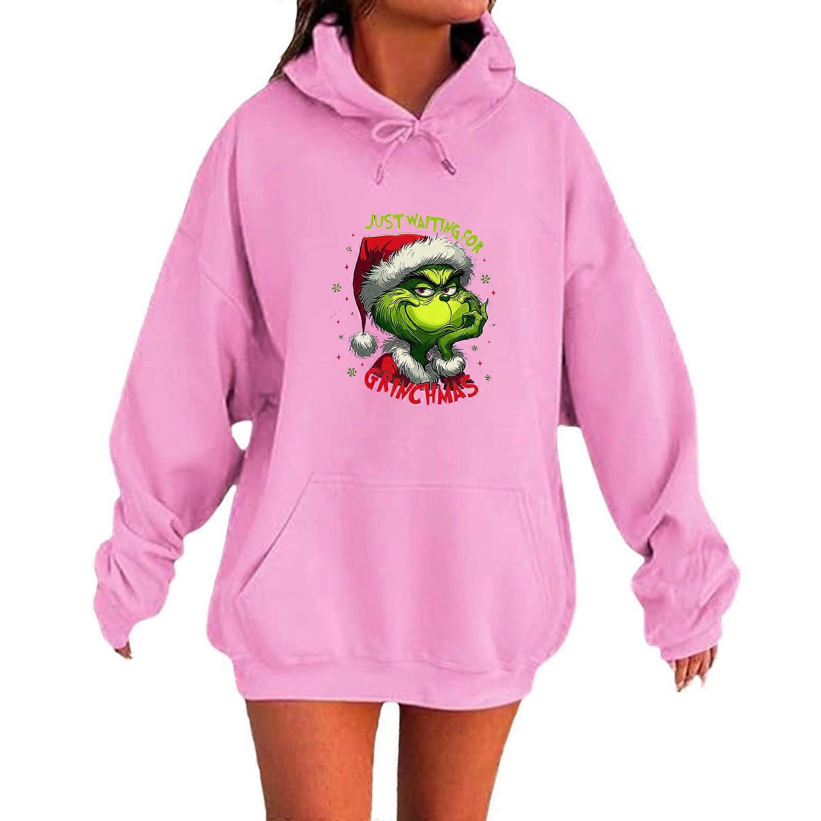 (1 item) Women's Christmas pattern pullover hoodie  Pink XL