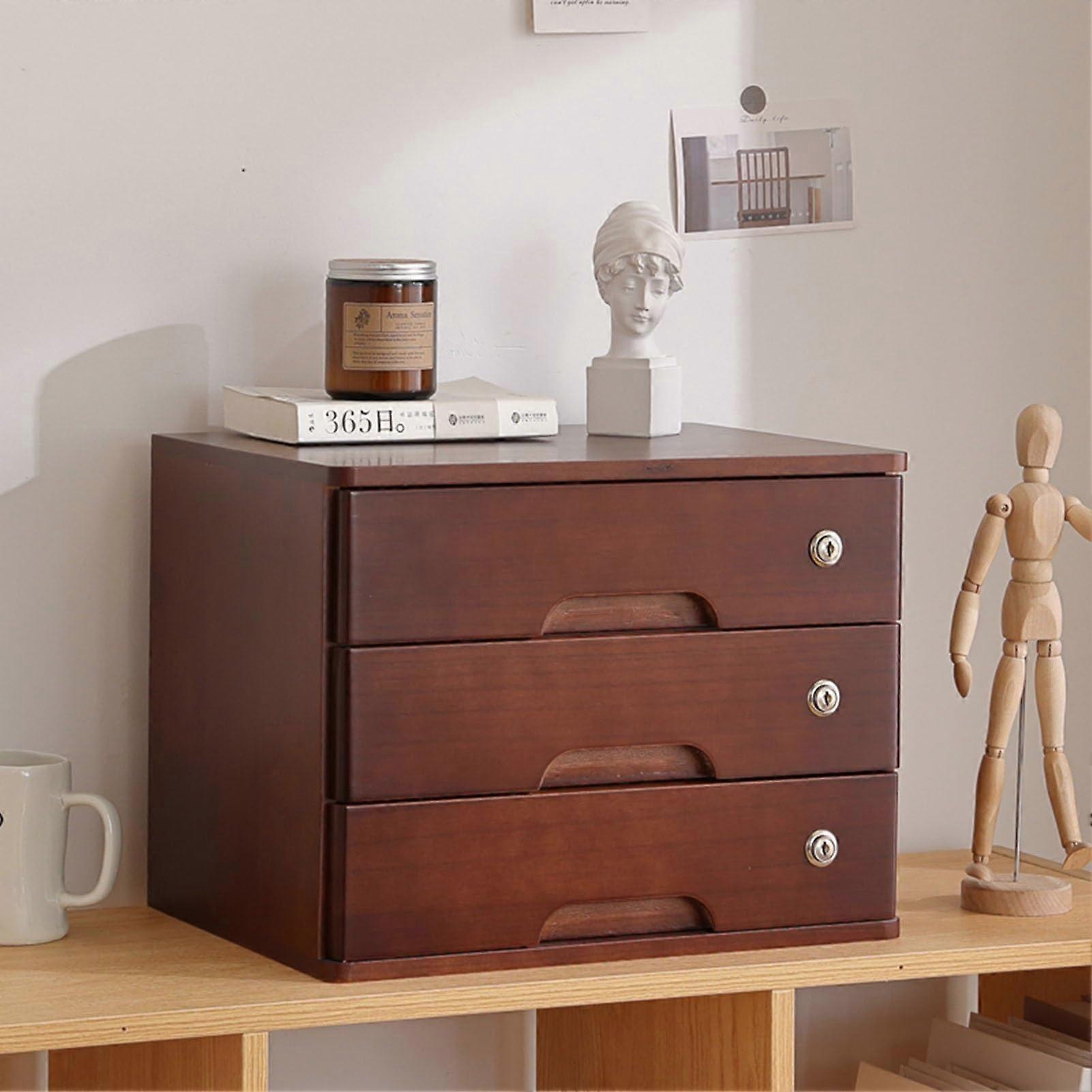 Lockable Wooden A3 File Cabinet 4Tier Desktop Organizer for Documents and Receipts Home Office