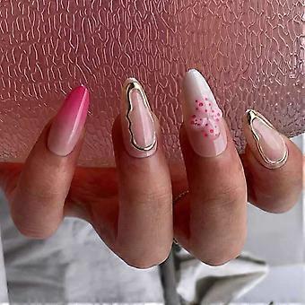24Pcs Almond Short Press On Nail Colorful False Nail French Tips Acrylic Full Cover Glossy Artificial Nail for Women Multicolor