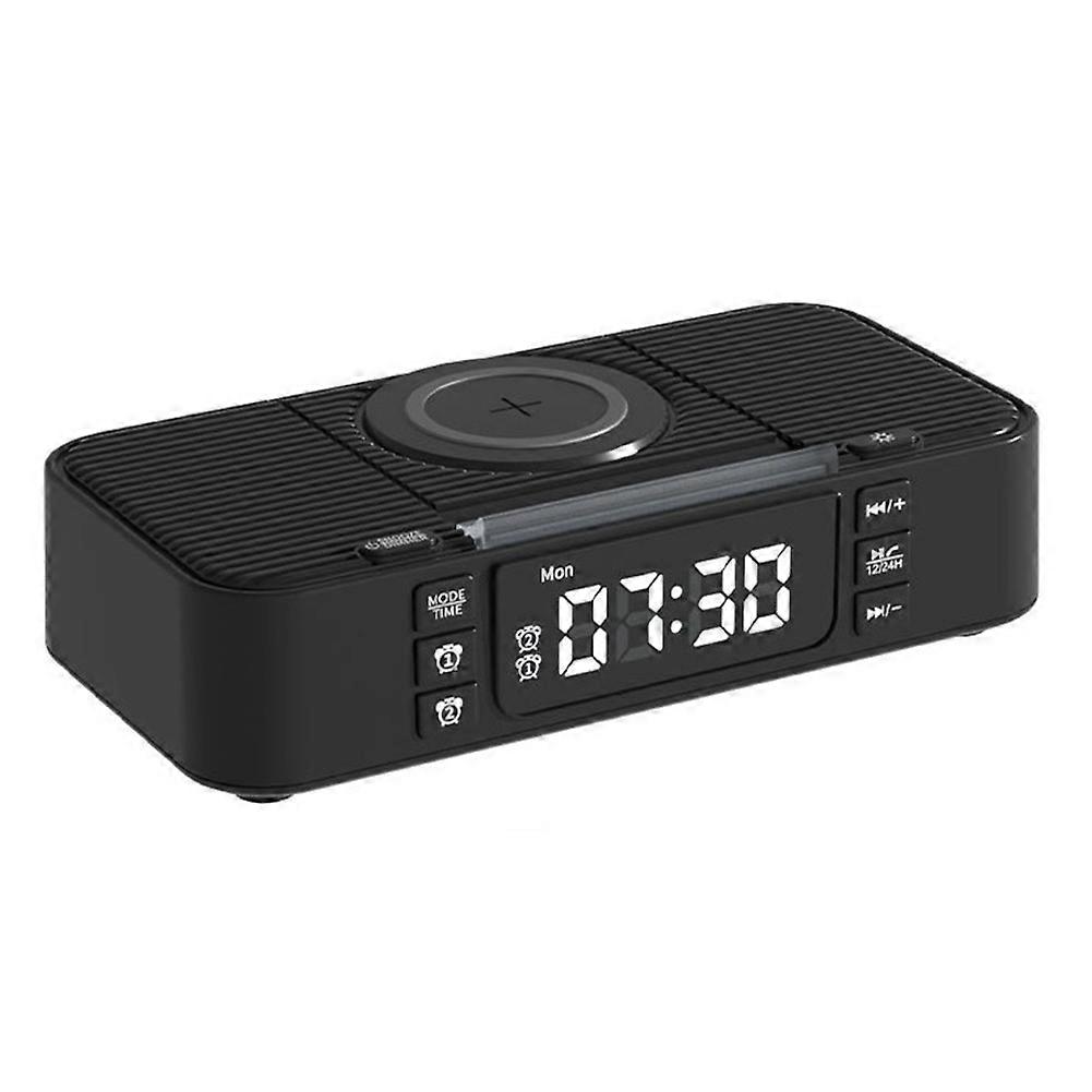  Portable Bluetooth Speaker with Wireless Charging Atmosphere Light Clock Alarm Function Double Speaker USB Charging