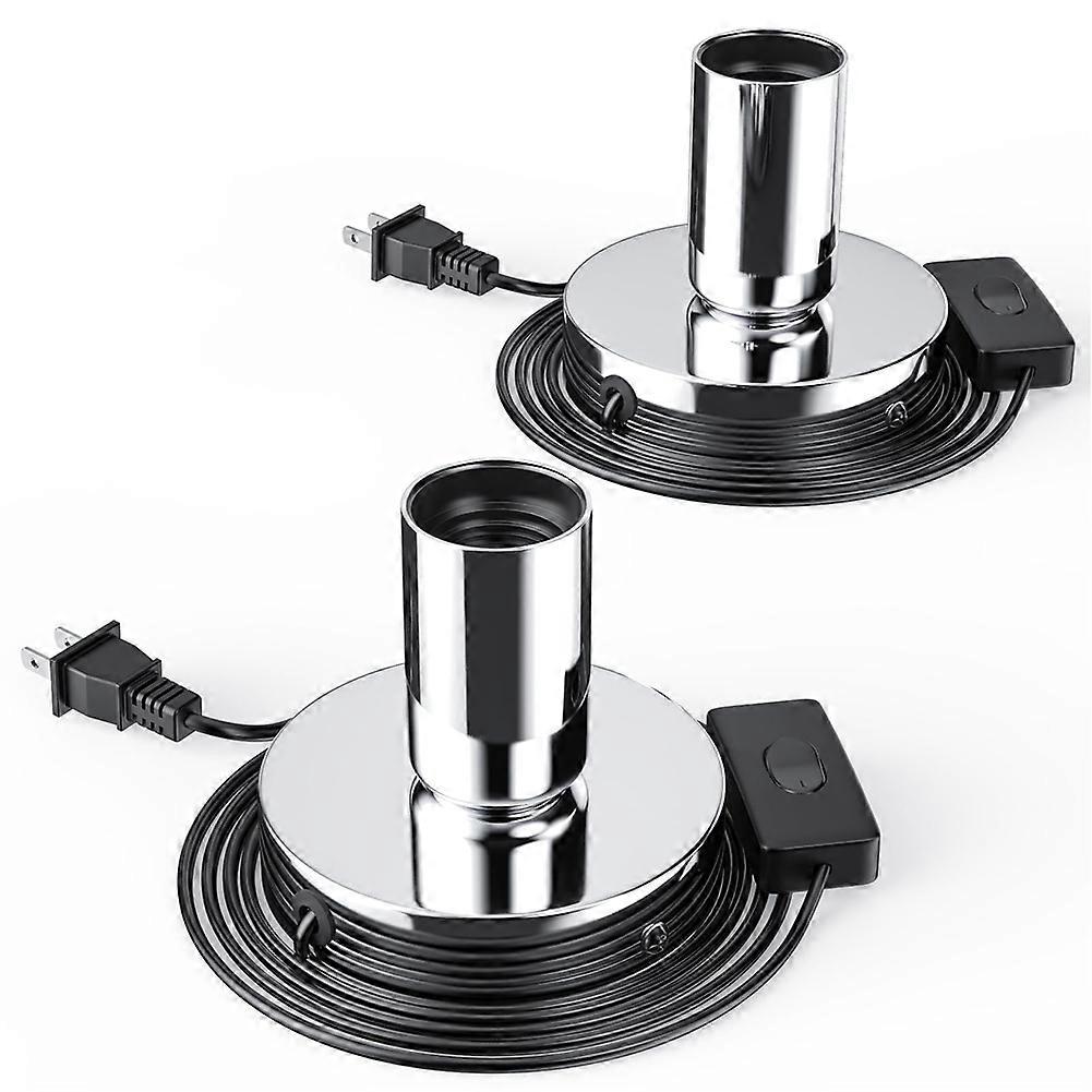 2pcs Polished Metal Desktop/Hanging Light Bulb Socket E26/E27 Lamp Base,Screw Light Bulb Extension Socket US Plug Silver