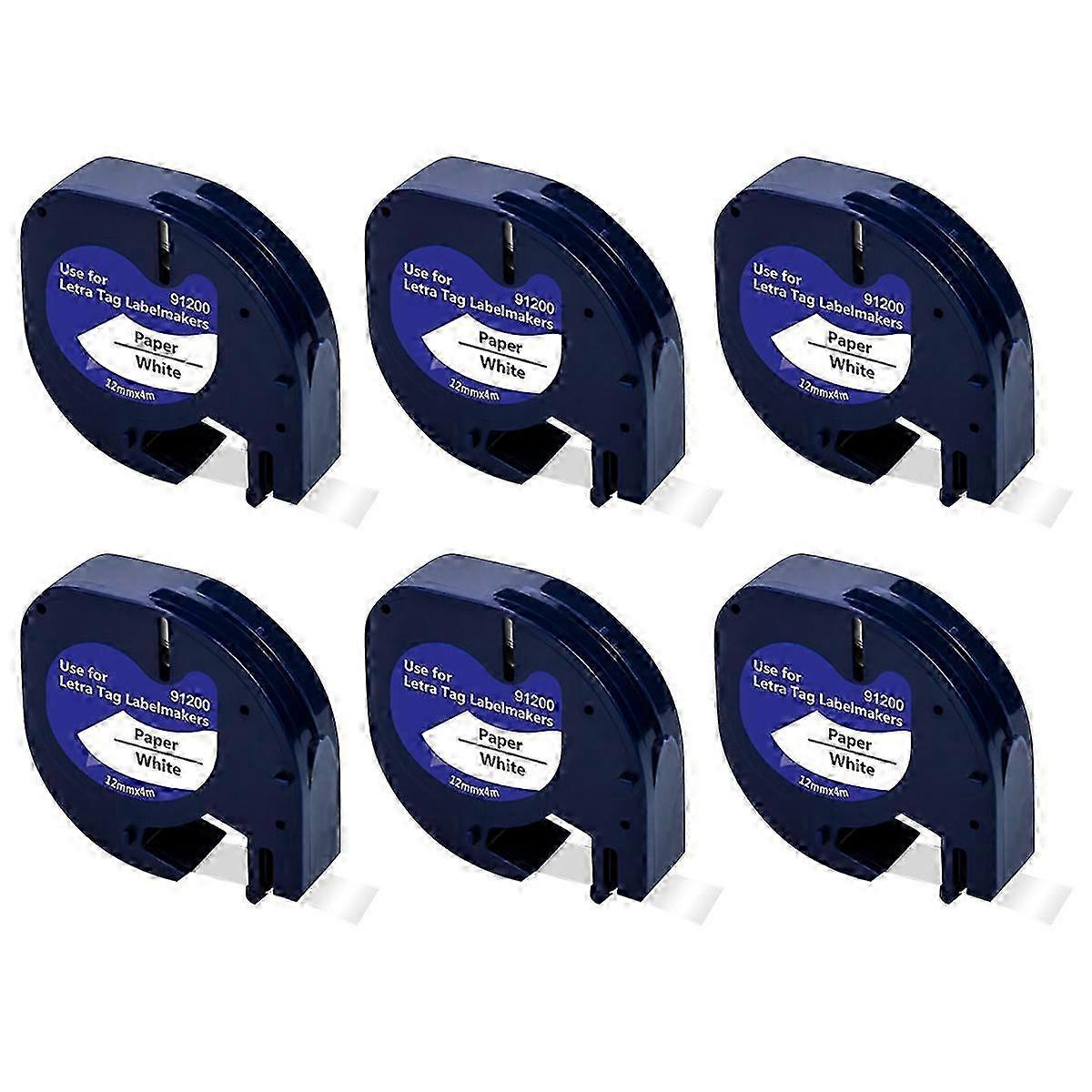 Black on white compatible tape for LetraTag 91330 - 6Pcs label refill