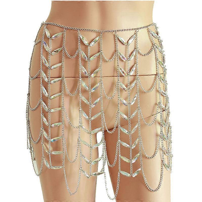 Elegant Beaded Body Chain Skirts Sexy Mini Chain Dress Women Bikini Layered Body Jewelry