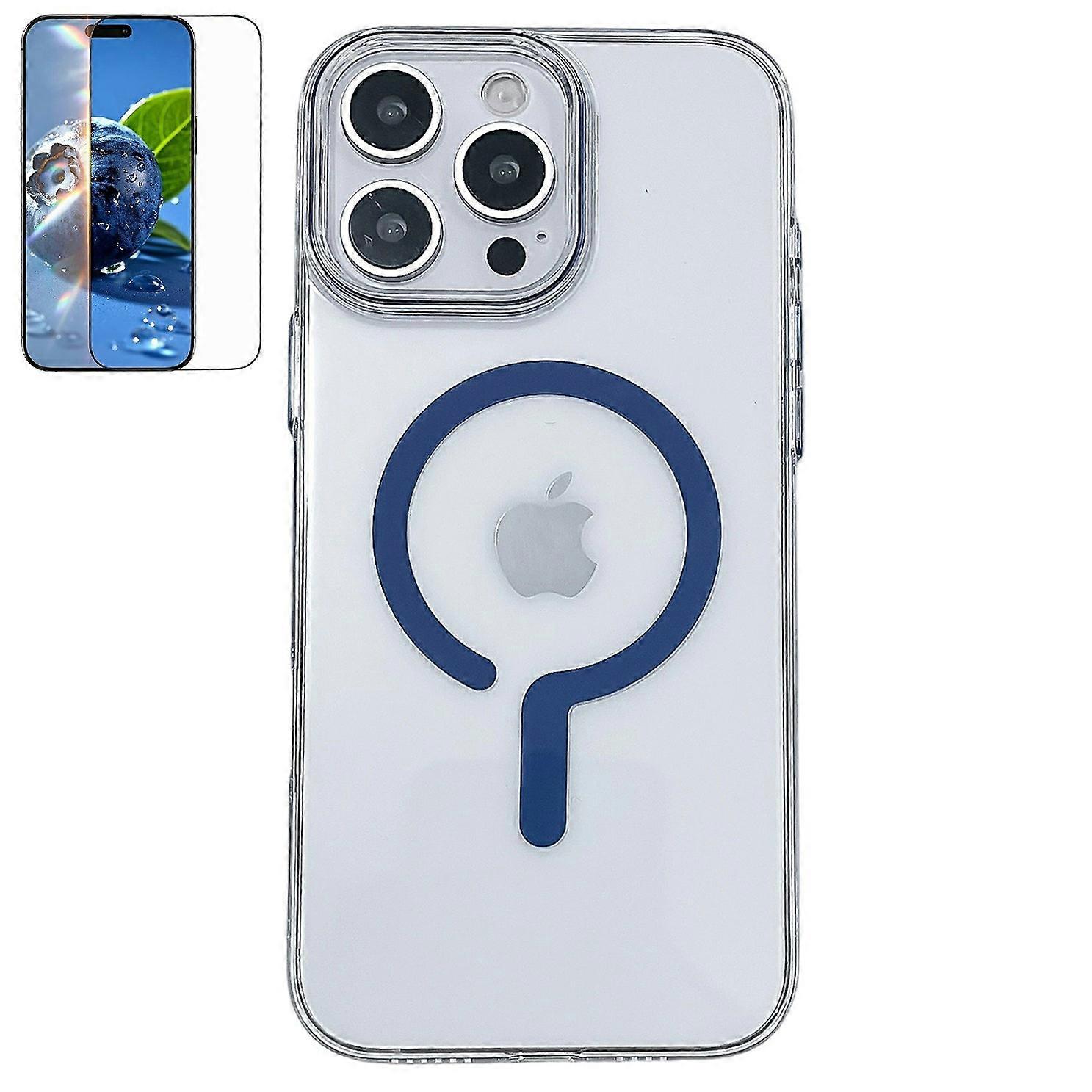 For iPhone 16 Pro Max Crystal Clear Case Compatible with MagSafe Hard PC Phone Cover with Tempered G