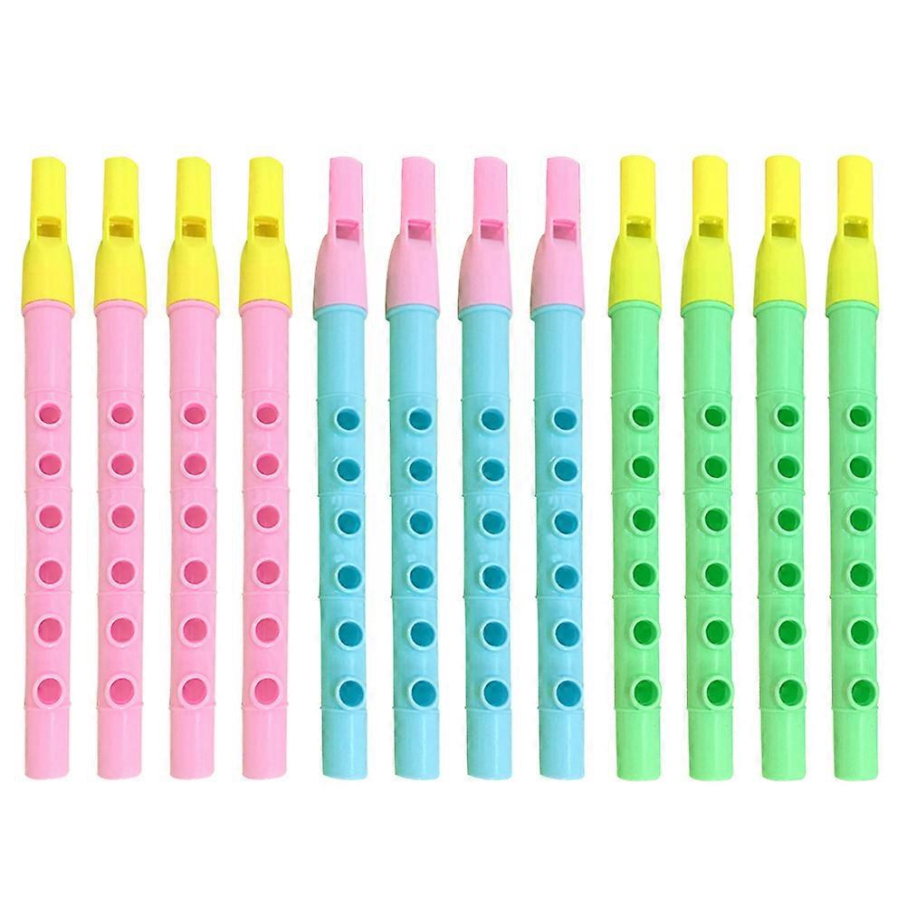 12pcs 6-Hole Descant Recorder Flute Beginner Children Music Playing Wind Instruments (Random Color)