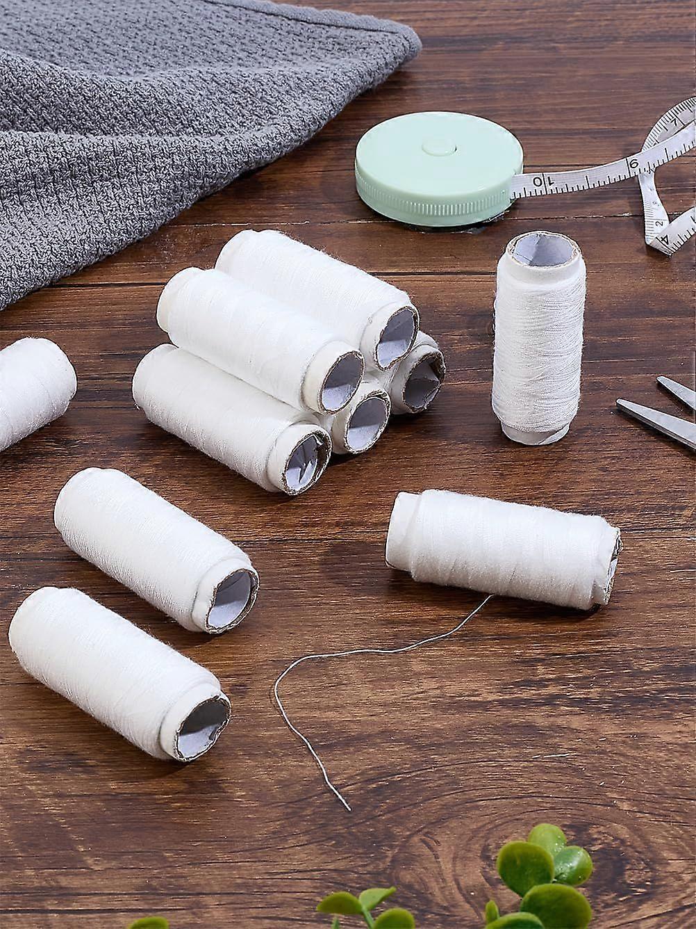 10 Rolls 1200m 402 Polyester Sewing Thread Cords White Embroidery Polyester Thread Spools Machine Cord for Hand DIY Emergency Sewing Machine Use 0.1mm