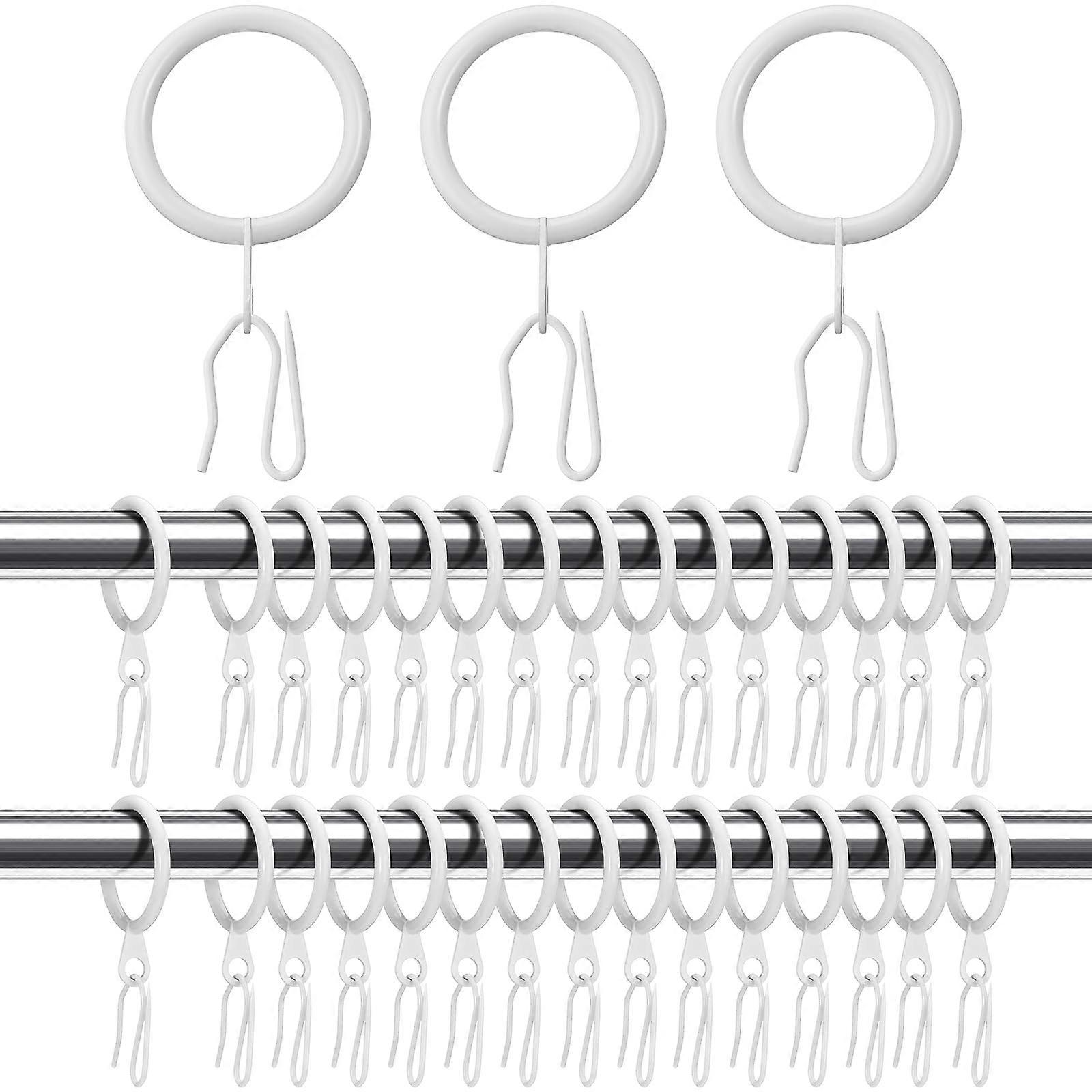 30 Pcs White 42mm Metal Curtain Rings with Hooks Set for Smooth Gliding and Secure Support