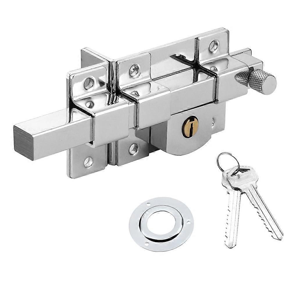 Heavy Duty Iron Door Lock with Key, AntiTheft RustResistant Latch for Outdoor Swing Gates, Silver