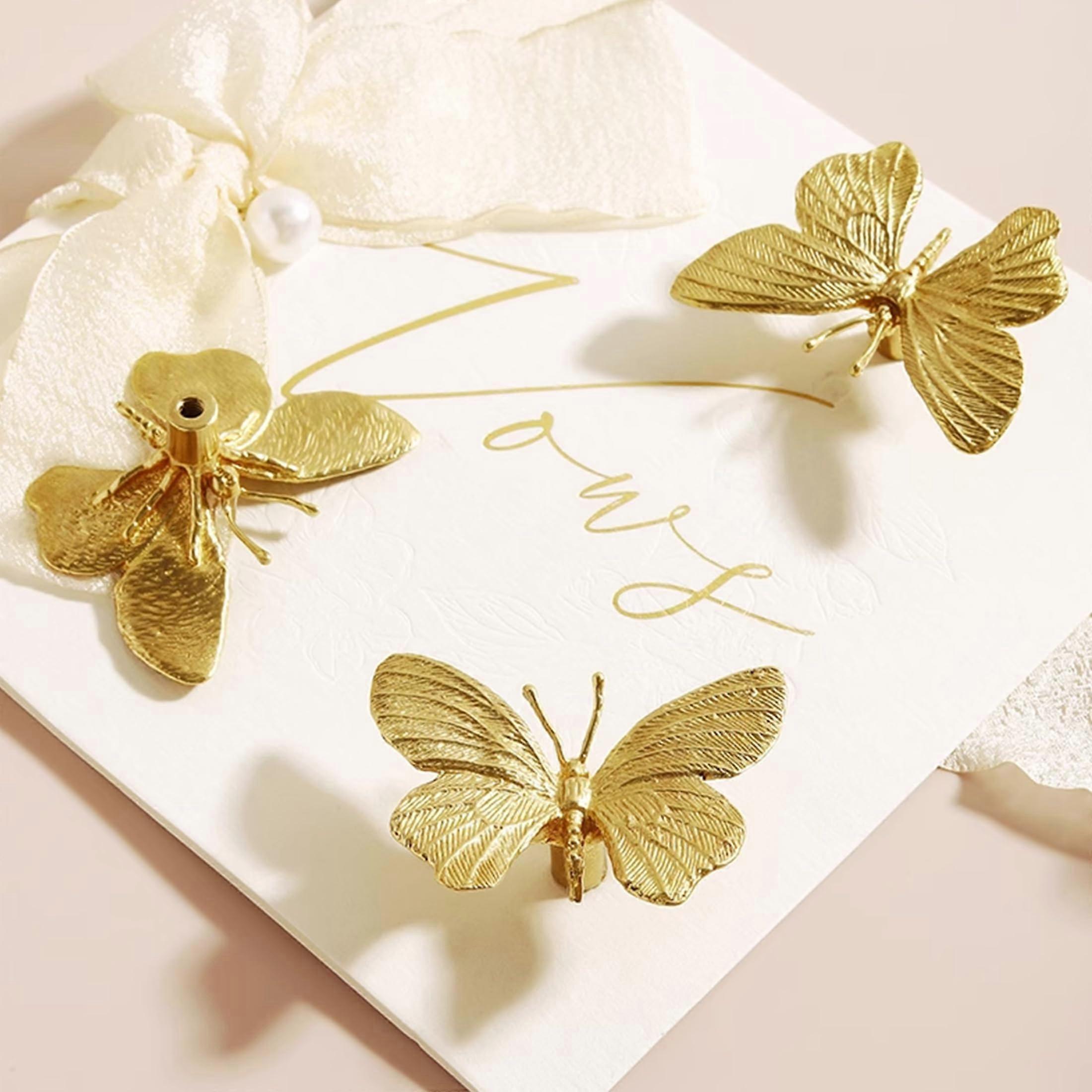 6 Pack Gold Butterfly Cabinet Knobs and Drawer Pulls, Durable Zinc Alloy for Kitchen or Dresser