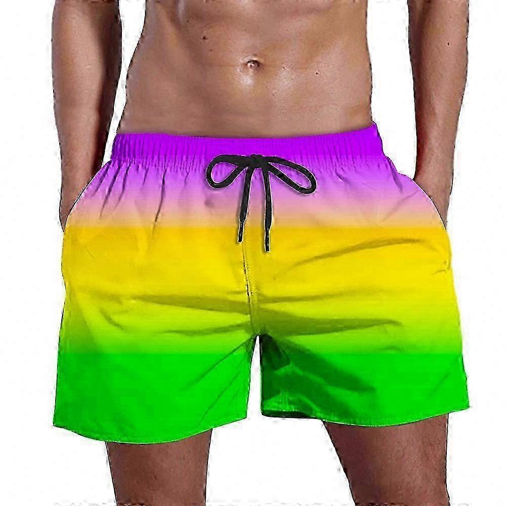 Men's Rainbow Gradient Swim Trunks Elastic Waist Casual Beach Shorts Summer Pride Drawstring Pants