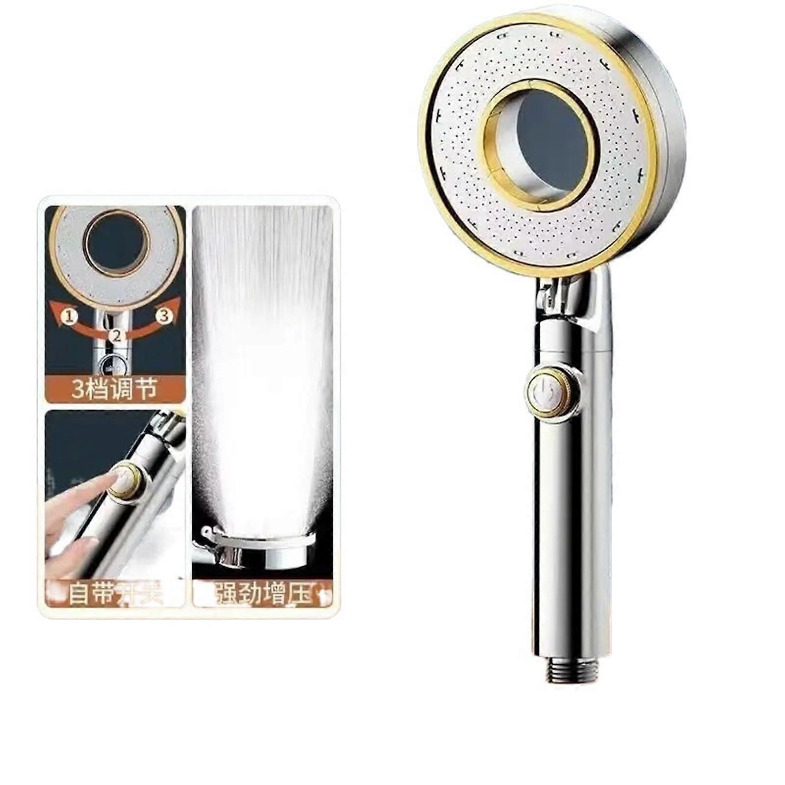 Handheld  Pressure Shower Head with 3 Modes Stop Button Water Saving for Bathroom Silver