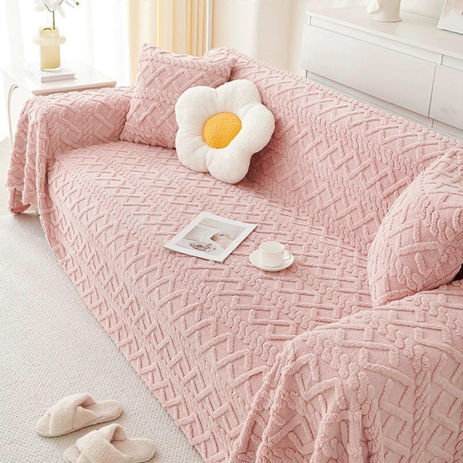 Plush Pink Sofa Cover for Loveseat with Pet Hair Protection, Full Coverage, Machine Washable