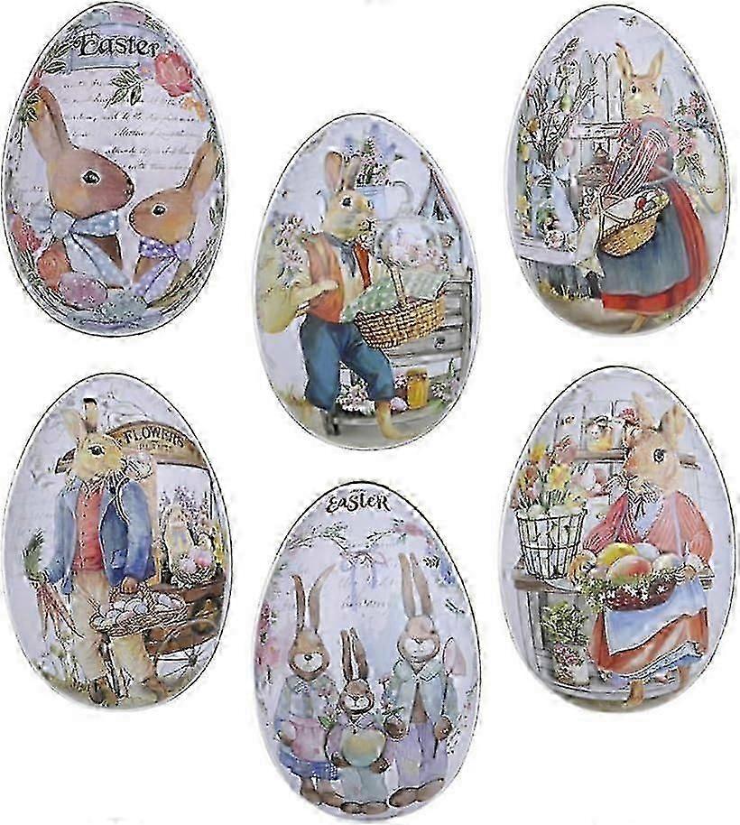6pcs Easter Egg Tin Box Easter Bunny Metal Candy Box Shells Basket Stuffers Toys for Kids Easter Egg M