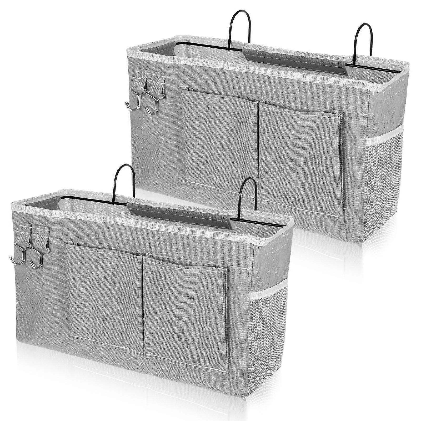 2 Pcs Bedside Storage Caddy Organizer with MultiPocket Design for Bunk, Dorm and Hospital Beds, Gray