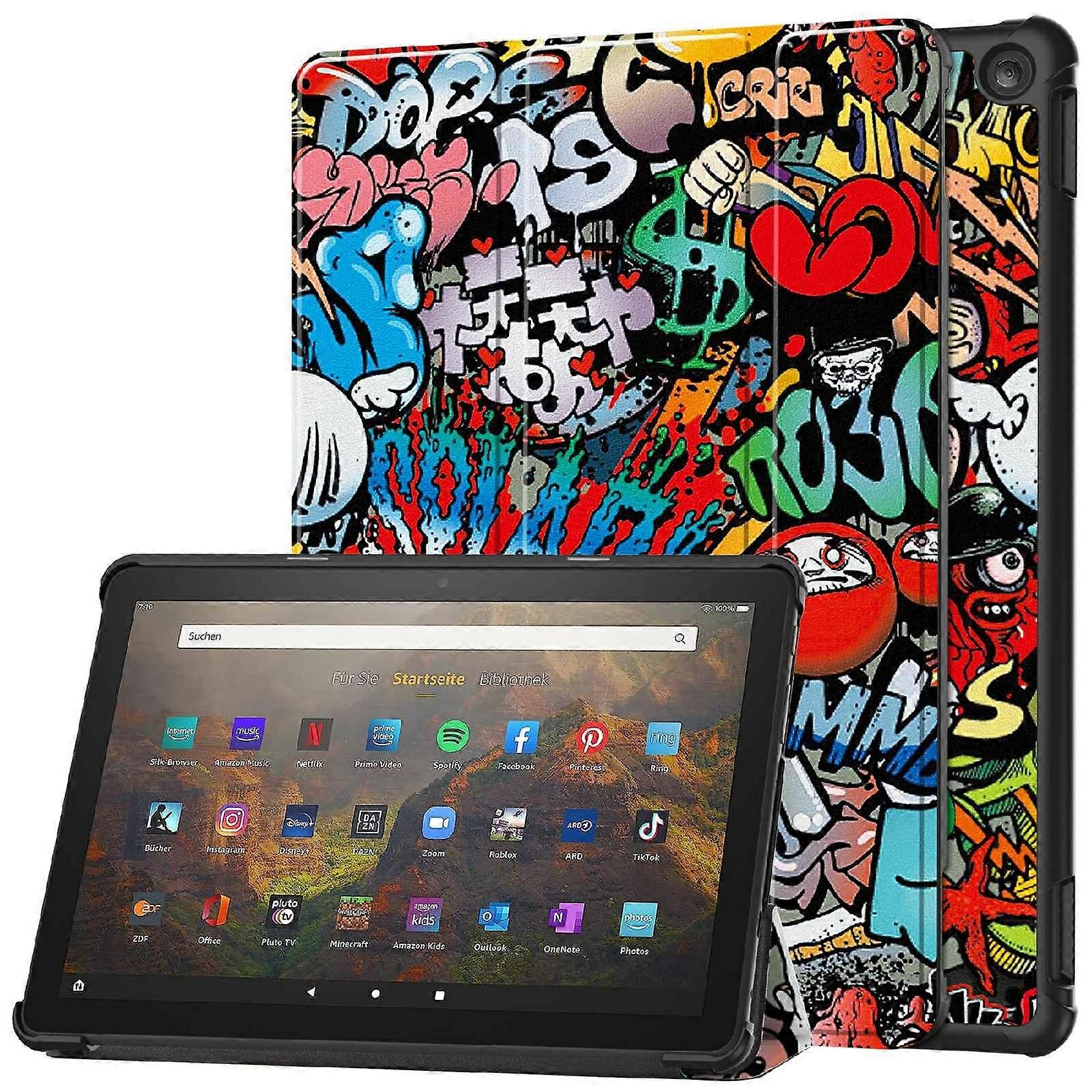 For Amazon Fire HD 10 (2023) PU Leather Tablet Case Tri-fold Stand Pattern Printing Tablet Cover