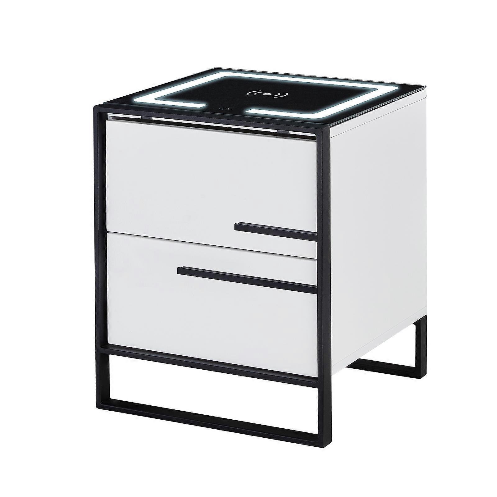Bedside Table, 2 Drawers Cabinet, Smart Nightstand with Wireless Charging