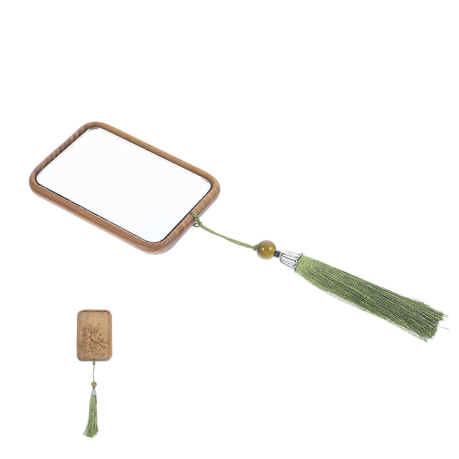 Light Brown Wooden Makeup Mirror for Makeup Use Handheld Mini Design