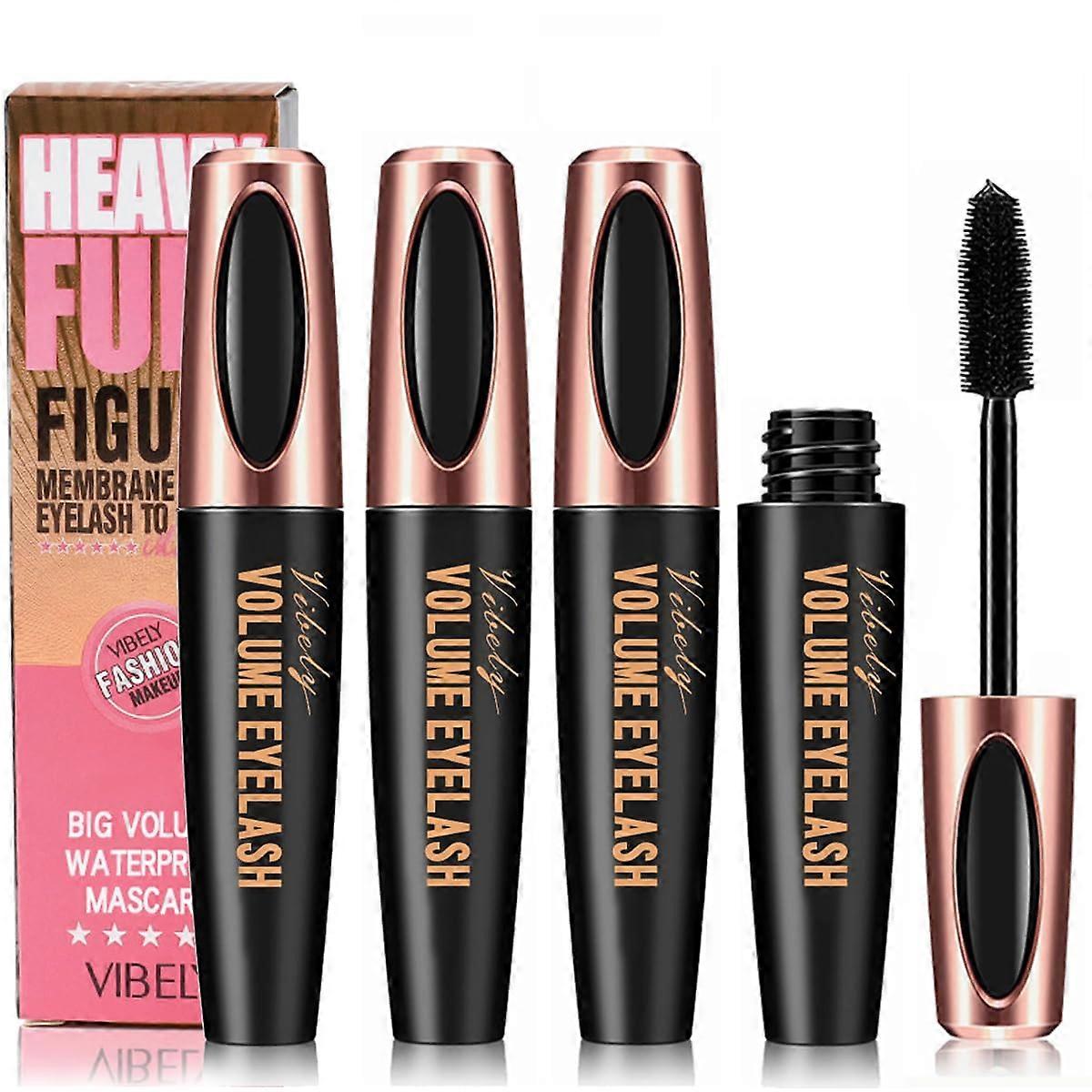 4D Fiber Lash Mascara Waterproof Volumizing SmudgeProof LongLasting Clump (3 Pack)