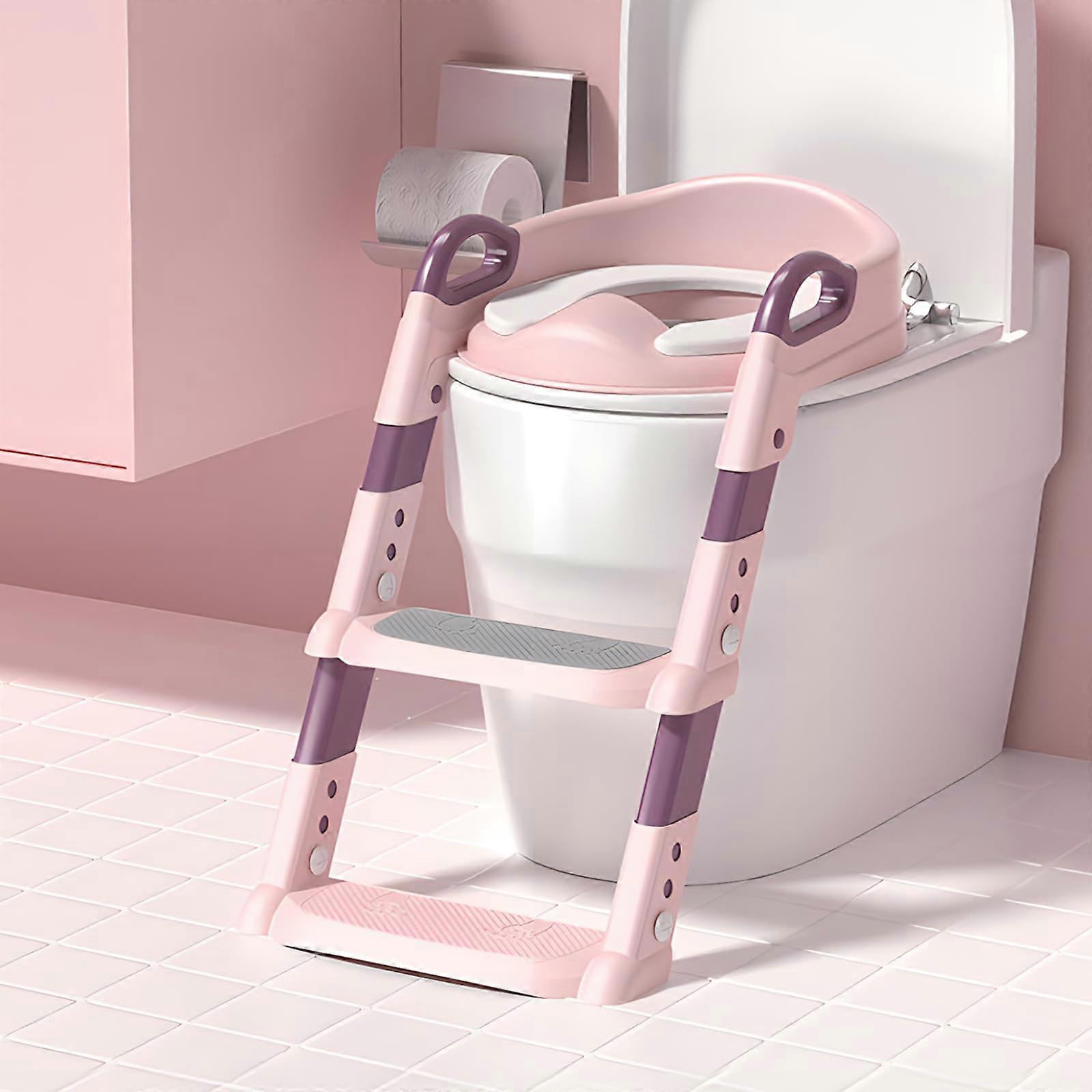Potty Training Seat with Step Stool Ladder, AntiSlip Design, Adjustable Height, Soft Cushion, Foldable, Pink