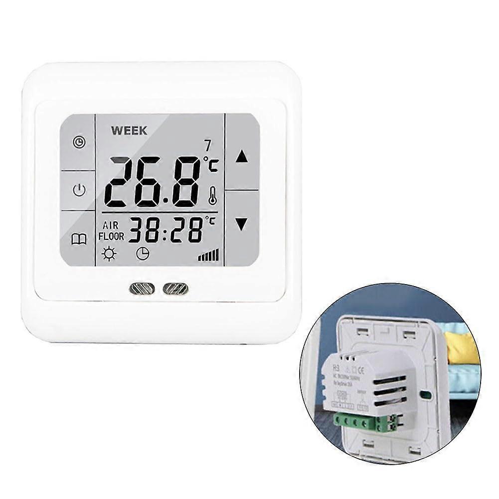 Underfloor Heating Thermostat with Touchscreen, Dual Sensors, Weekly Programmable Electric Controller, White